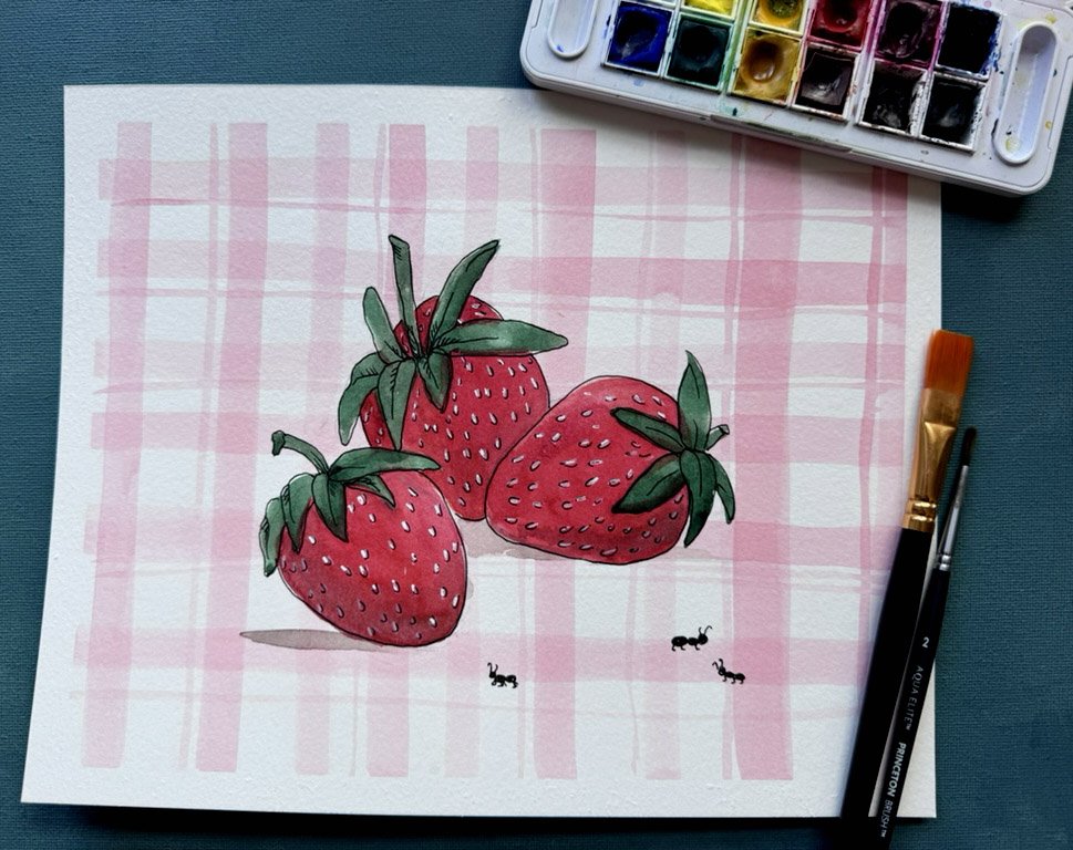 strawberry picnic with ants desk.jpg