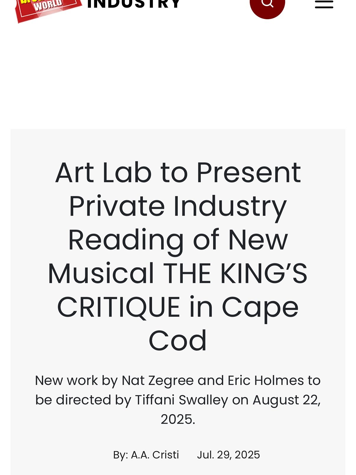 What are we up to? Oh, you know.. developing our biggest shows theatre camp style. See you soon Cape Cod! We&rsquo;re bringing most of Broadway with us! Check out some of our press coverage above and keep your eyes peeled for all things &ldquo;The Ki