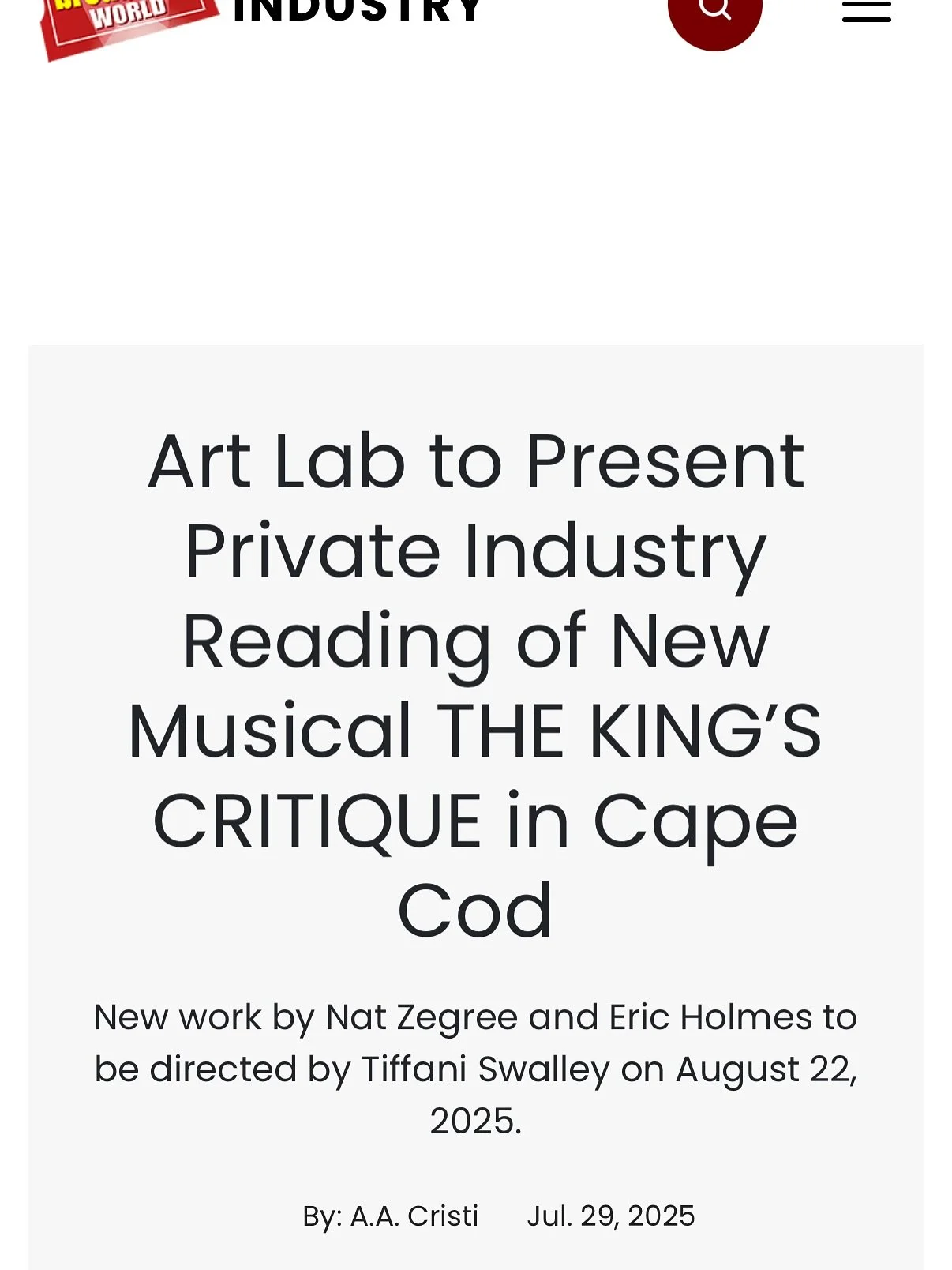What are we up to? Oh, you know.. developing our biggest shows theatre camp style. See you soon Cape Cod! We&rsquo;re bringing most of Broadway with us! Check out some of our press coverage above and keep your eyes peeled for all things &ldquo;The Ki