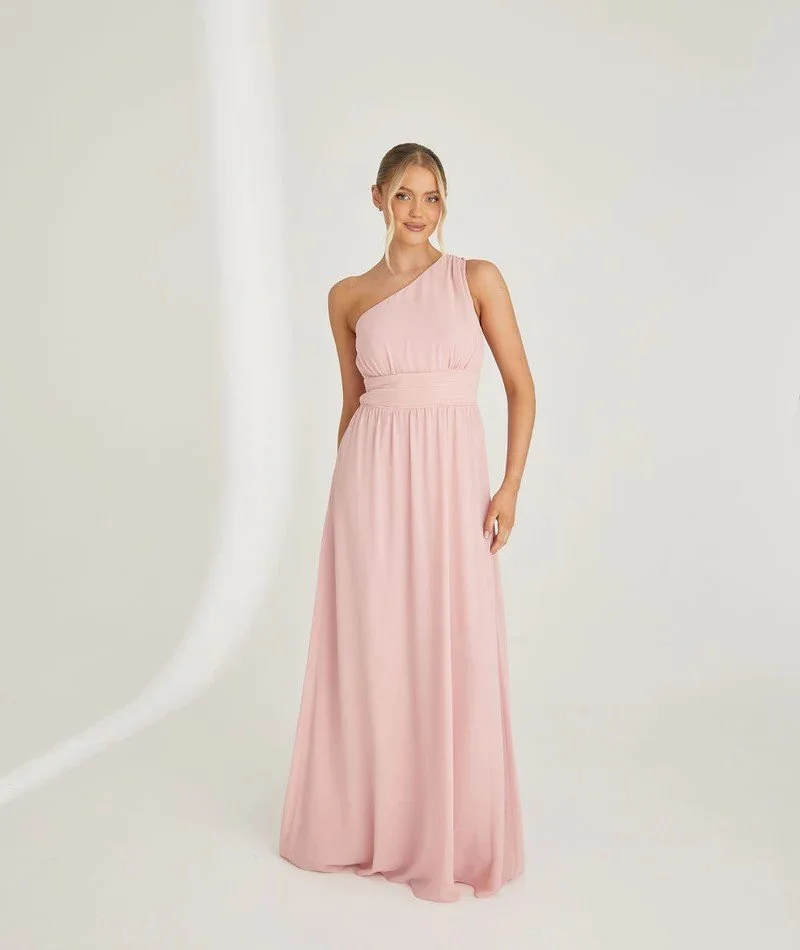 One Shoulder Pleated Waist Chiffon by Six Stories  My Funny Valentine  Bridal