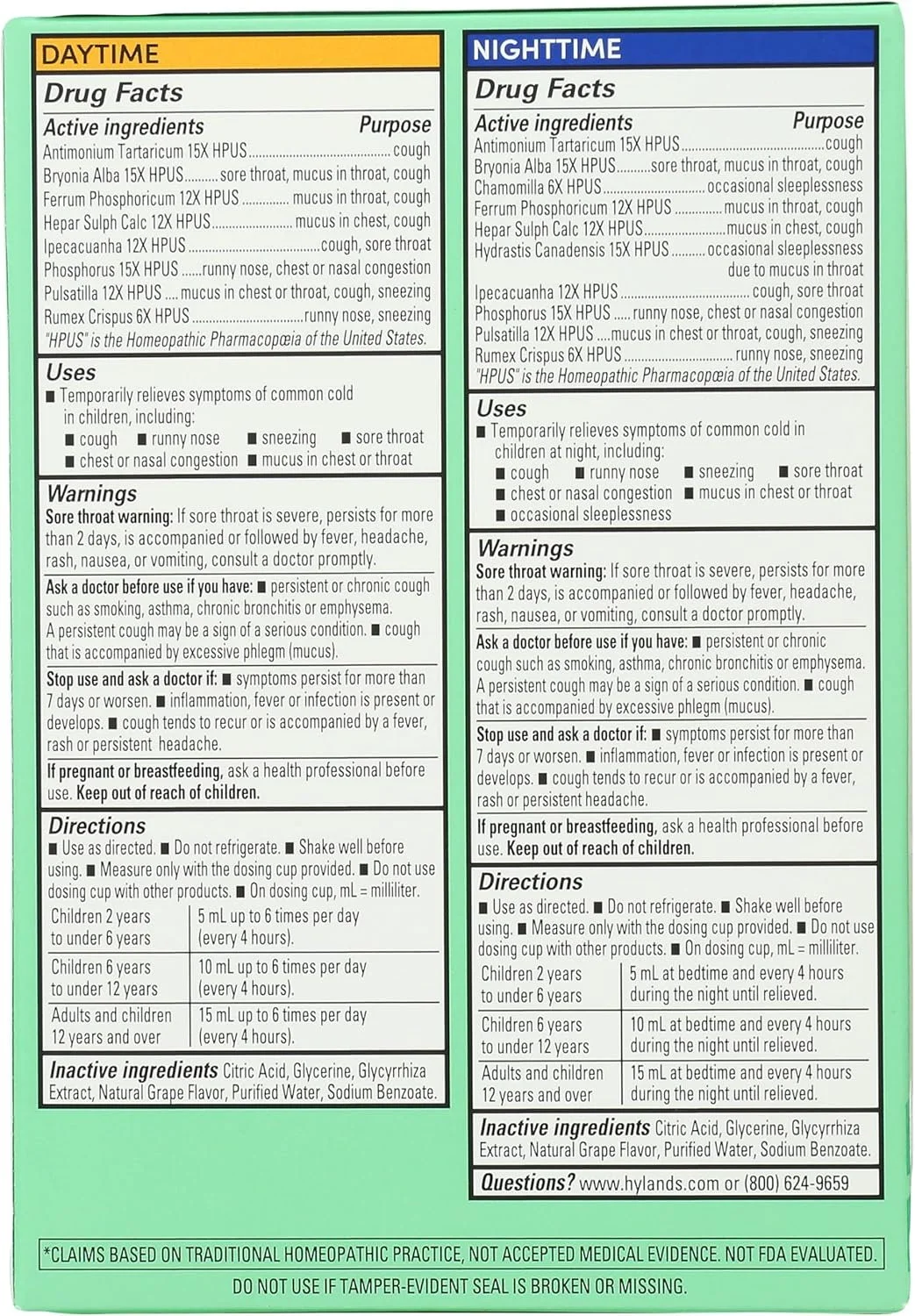 Hyland's Kids Cough Syrup and Mucus Relief Daytime and Nighttime Combo Pack, Kids Medicine for Ages 2-12, Grape Flavor, Promotes Sleep, Cough, Runny Nose, Mucus and Congestion, 8 Ounces