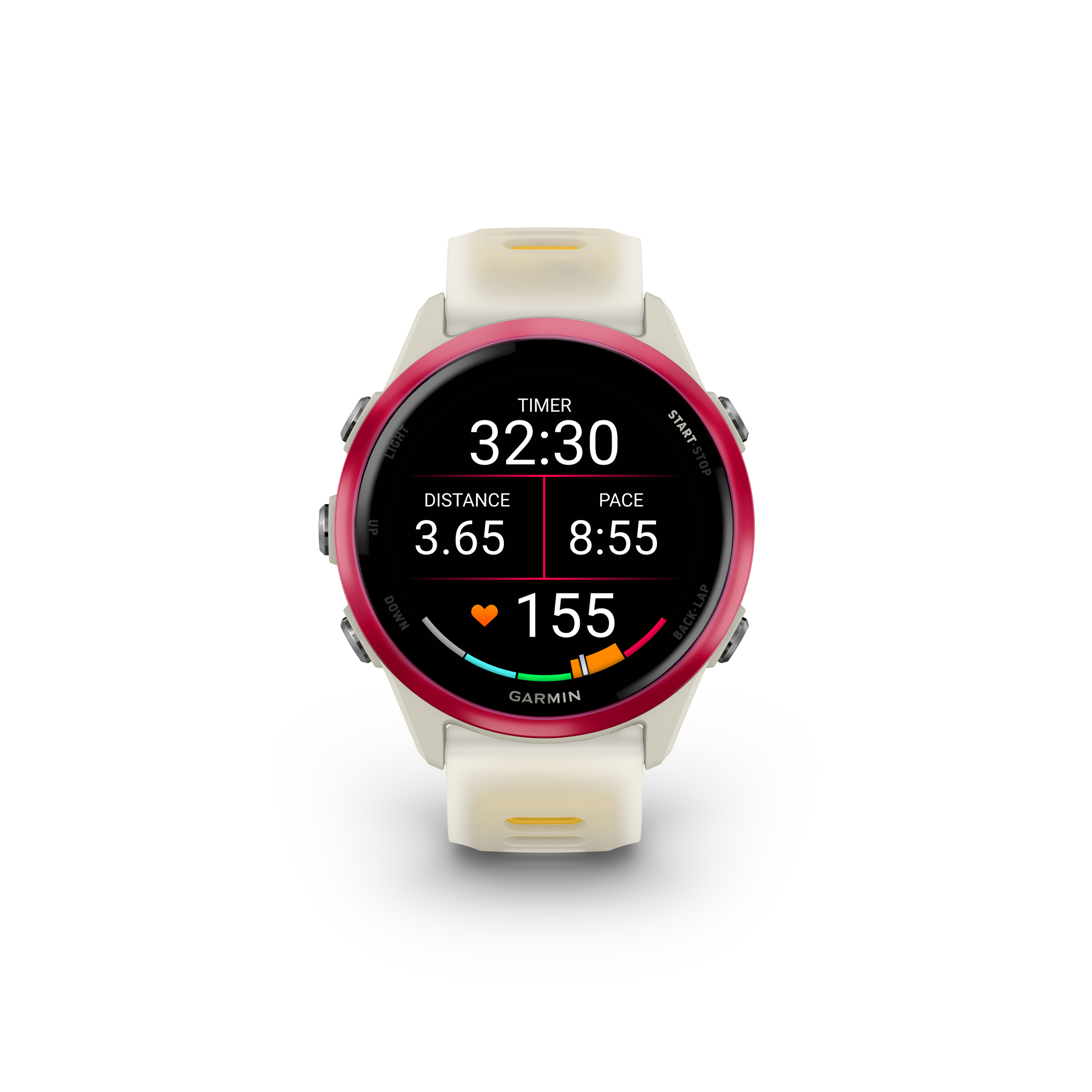 Forerunner570_42mm_RaspberryMango_HR_Front_0016_FR570_running_screen_statute.png