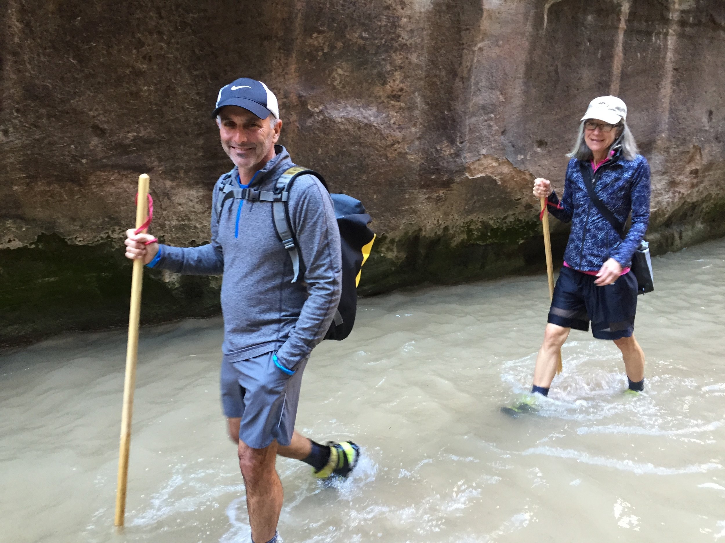 Hikers rent special shoes and sturdy hiking sticks to hike The Narrows. (Copy)