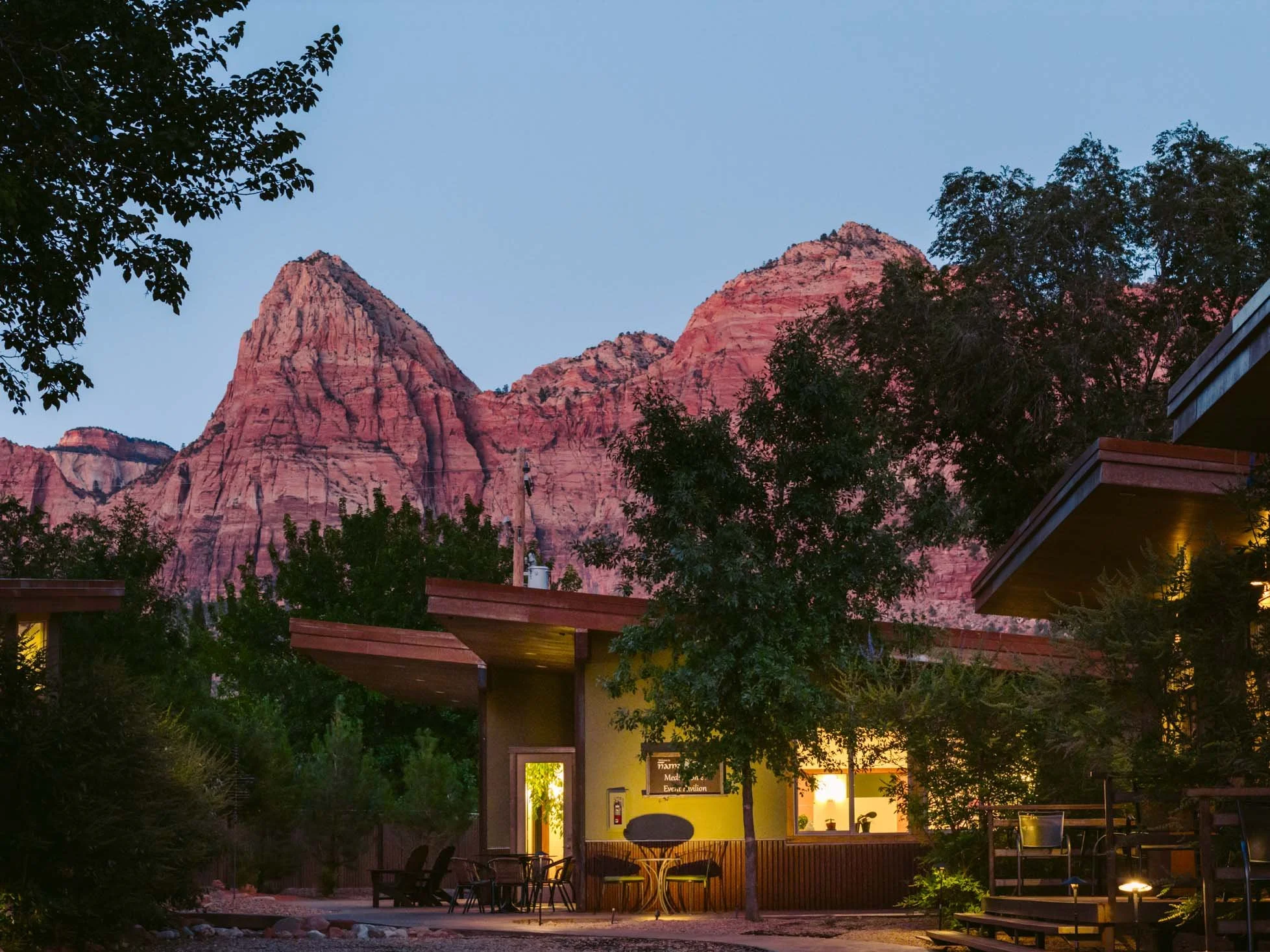 Namastay-retreat-pavilion-side-vie-from-far-with-red-rock-alpenglow.jpg