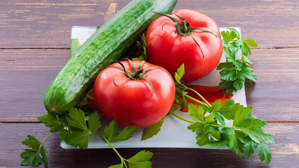 tomatoes and cucumbers