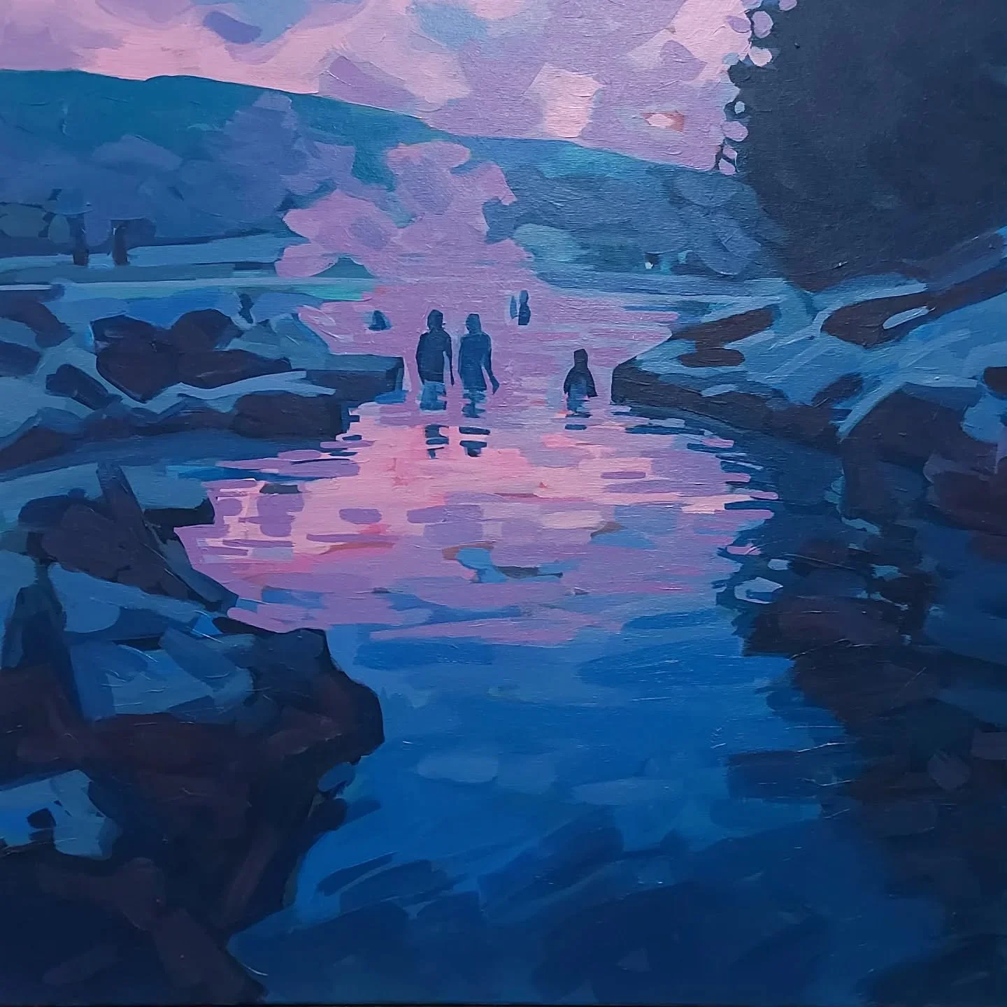 Trying out more of a winter evening hot spring vibe. 

24&quot;x24&quot;

WIP
