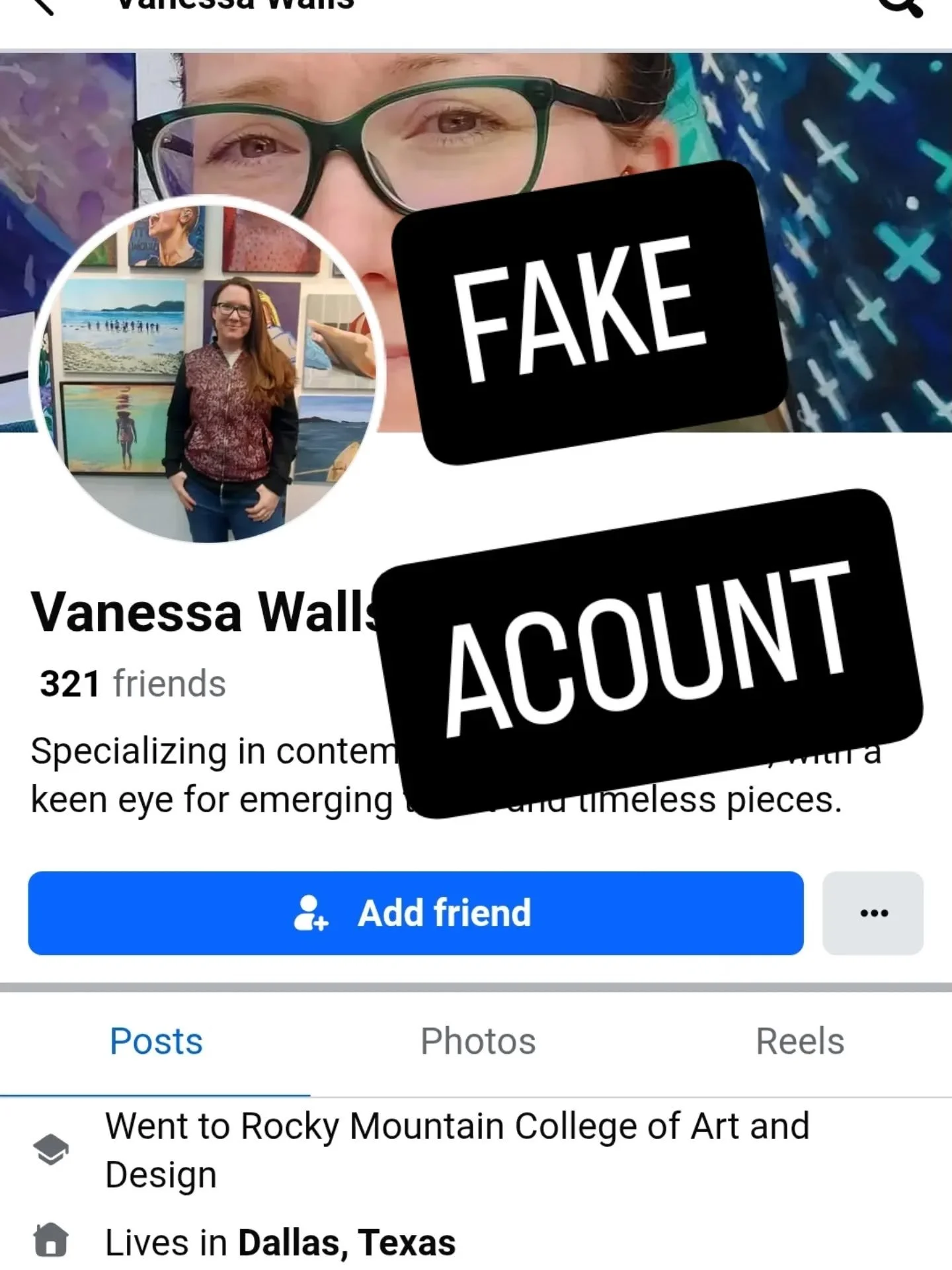 WTF!?! Please report to get this FB account down.  Thank you to the person who notified me of this account.  Awful.

I've been thinking about artists being misrepresented by others. 

This is why it's SOOO important to build relationships with artist