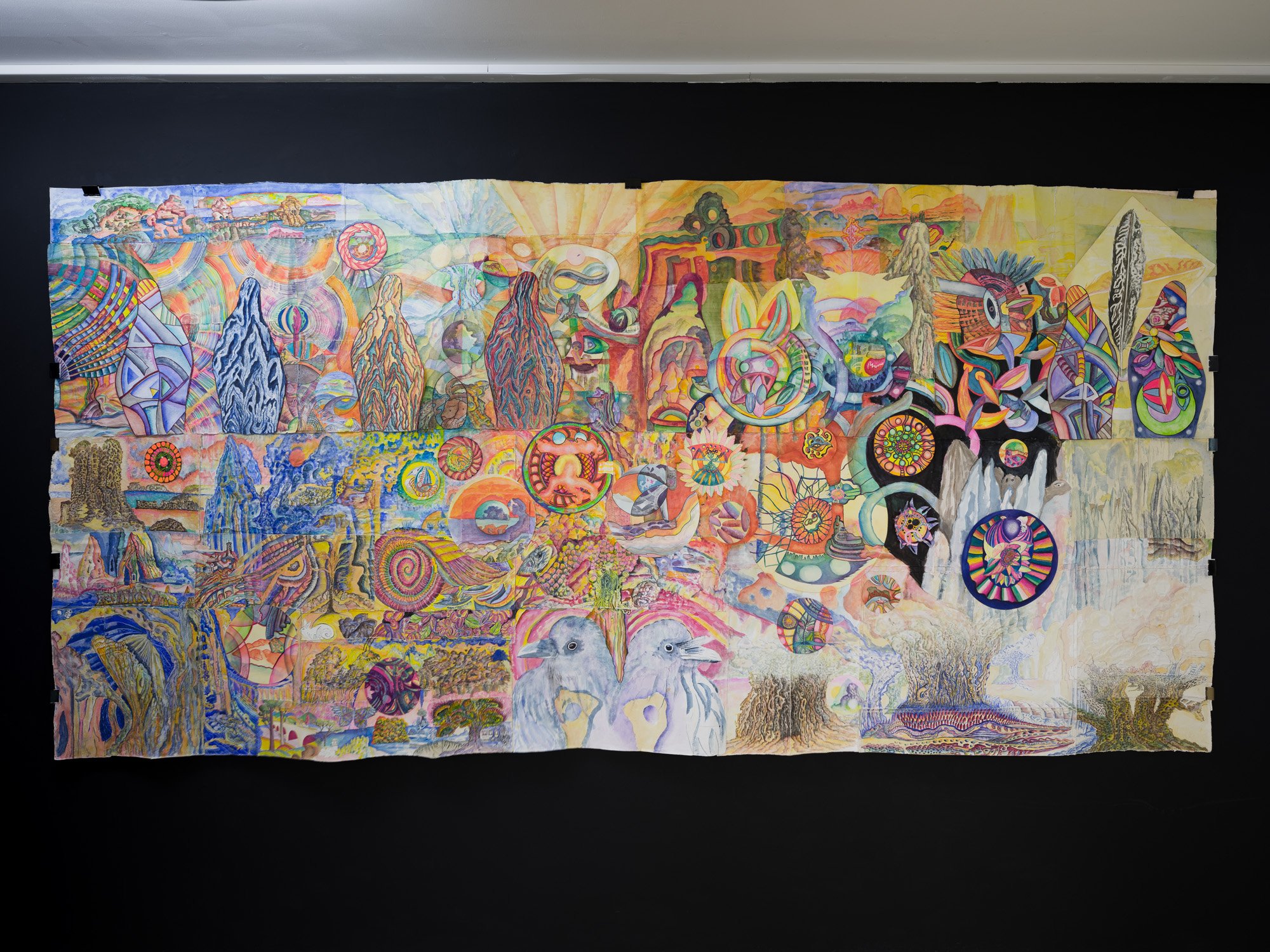 Ann Churchill, Large Scroll: Two Ravens, 2010 - 2023. Mixed media on paper, 296 x 144 cm