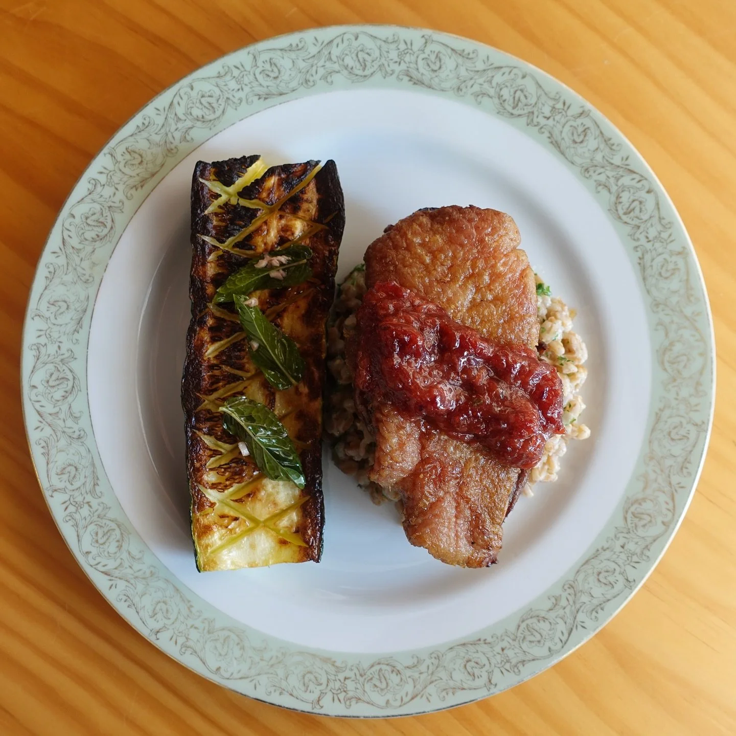 What I’ve been up to the last week…
Private Dinners & In-Home Meal Preps 
Pictured: 
1. Zucchini alla Scapese with Duck Breast and Blood Orange Reduction over Herby Farro
2. Picky Client!! Spaghetti & Meatballs, Chicken Teriyak