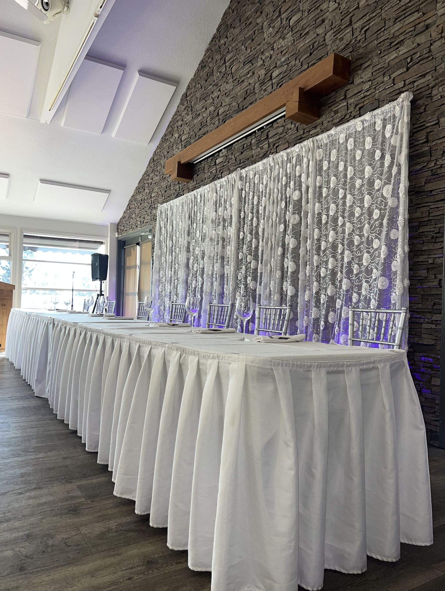 Vintage floral bridal backdrop for wedding head tables in Kelowna