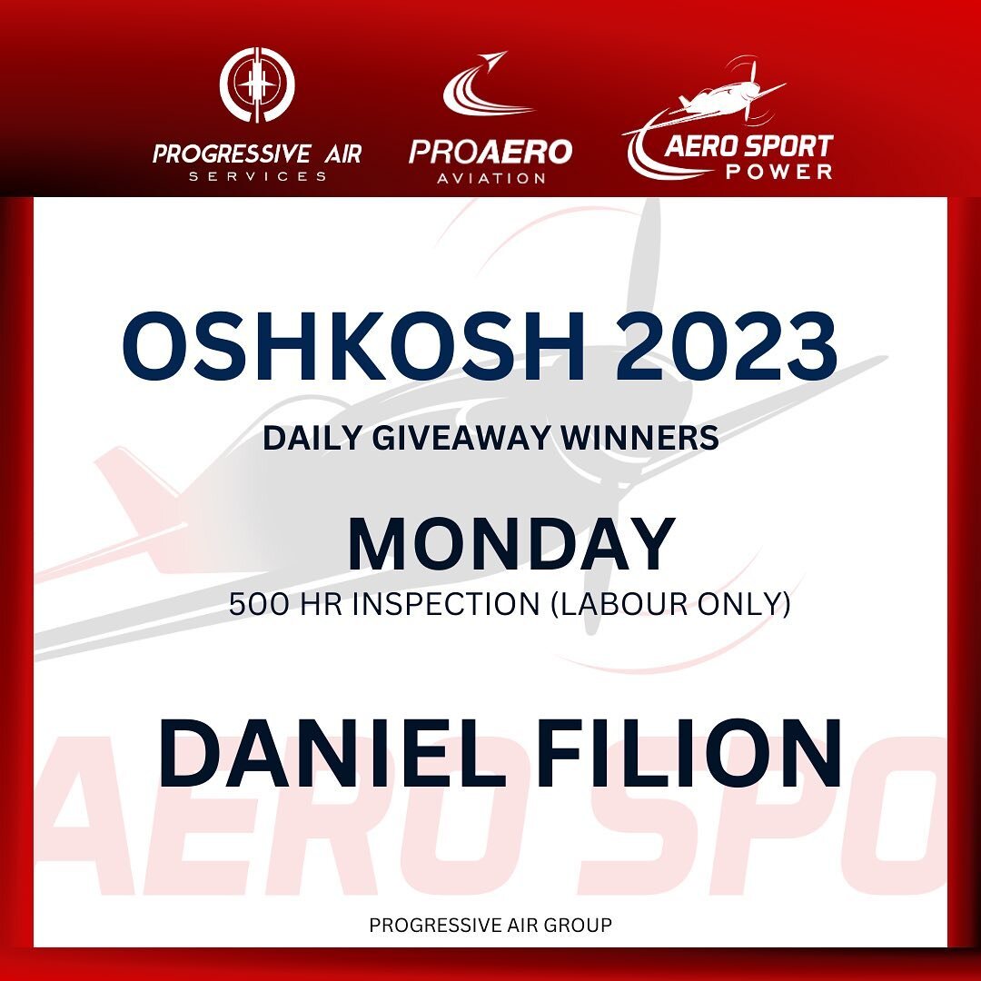 Giveaway winner - Daniel Filion
Aero Sport Power #OSHKOSH&rsquo;23