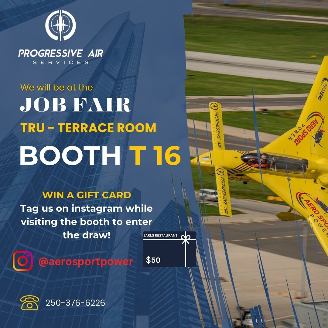Come meet us at TRU -Terrace Room
BOOTH T16
And win a gift card to Earls Restaurant!

To enter the draw:
1. Follow us on instagram 
2. Visit our booth and tag us on Instagram 

#jobfair #hiring #aviation #explorekamloops