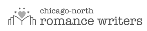 Logo for Chicago-North Romance Writers featuring stylized buildings, a heart, and stars.
