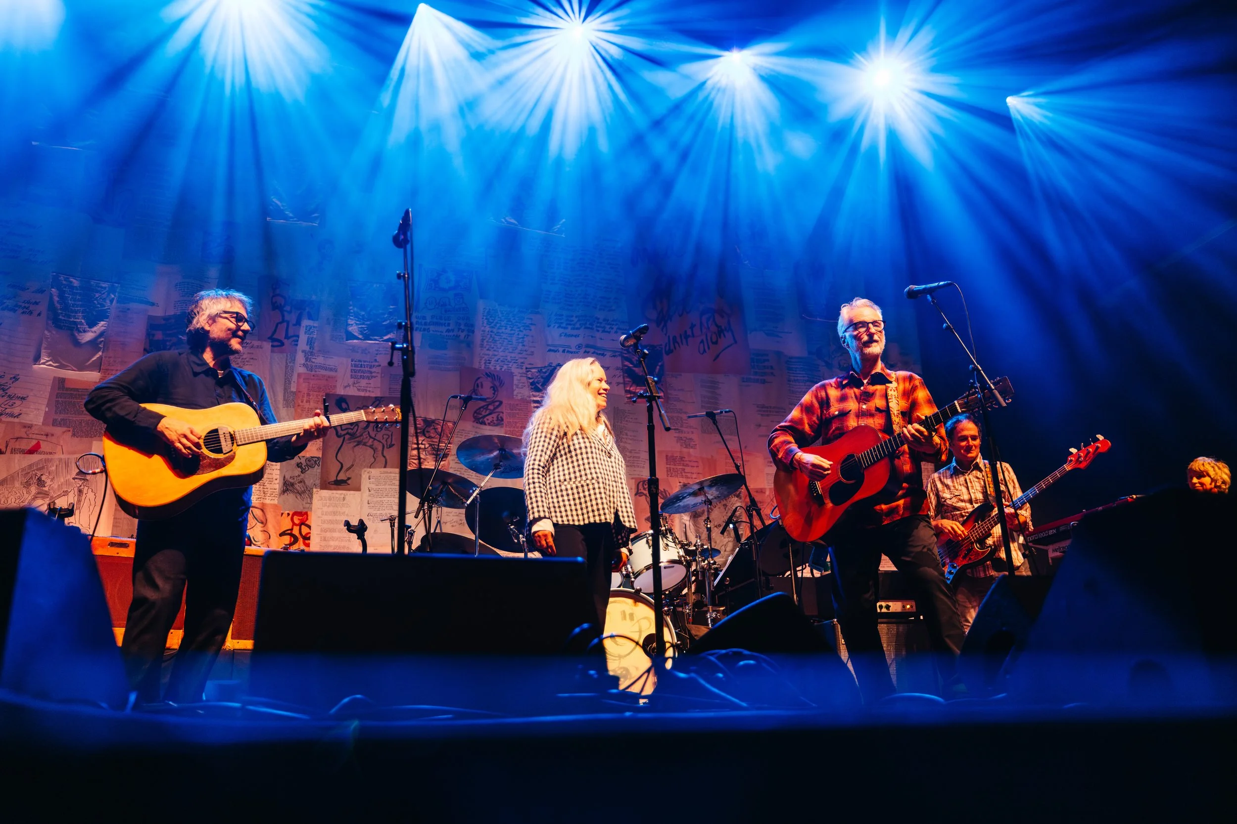 Jeff Tweedy, Natalie Merchant and Billy Bragg on stage at the 2026 Solid Sound Festival. Performing the song "HooDoo VooDoo" off their album, Mermaid Avenue. Image Publishing in Rolling Stone Magazine.