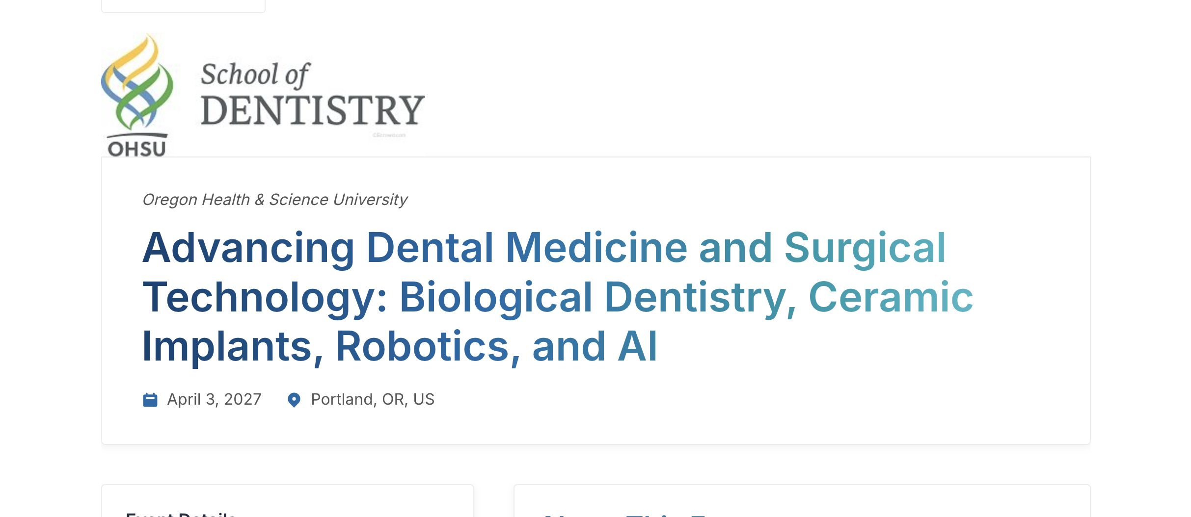 OHSU School of Dentistry upcoming course on Advancing Dental Medicine and Surgical Technology