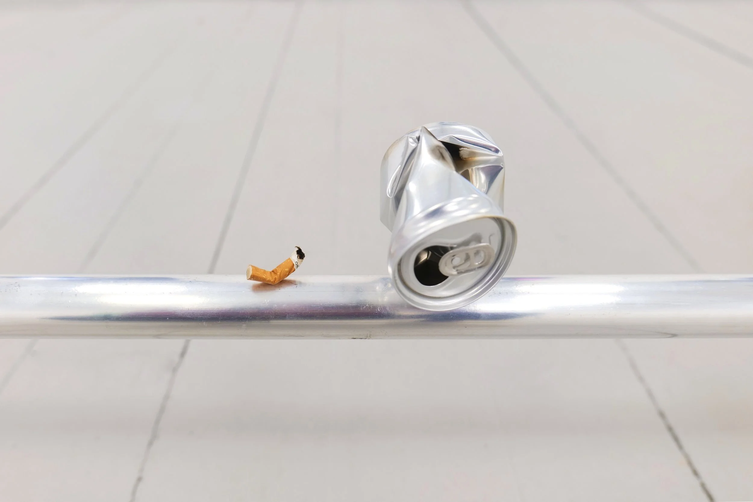 Close-up of the burned soda can in “Pupils” (2021), exhibited in Scattered Sights at CCA Glasgow.