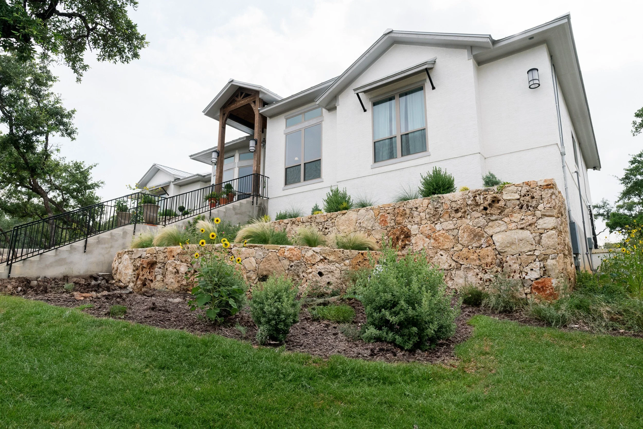 Completed landscape installation at a Bulverde, TX home in the Texas Hill Country