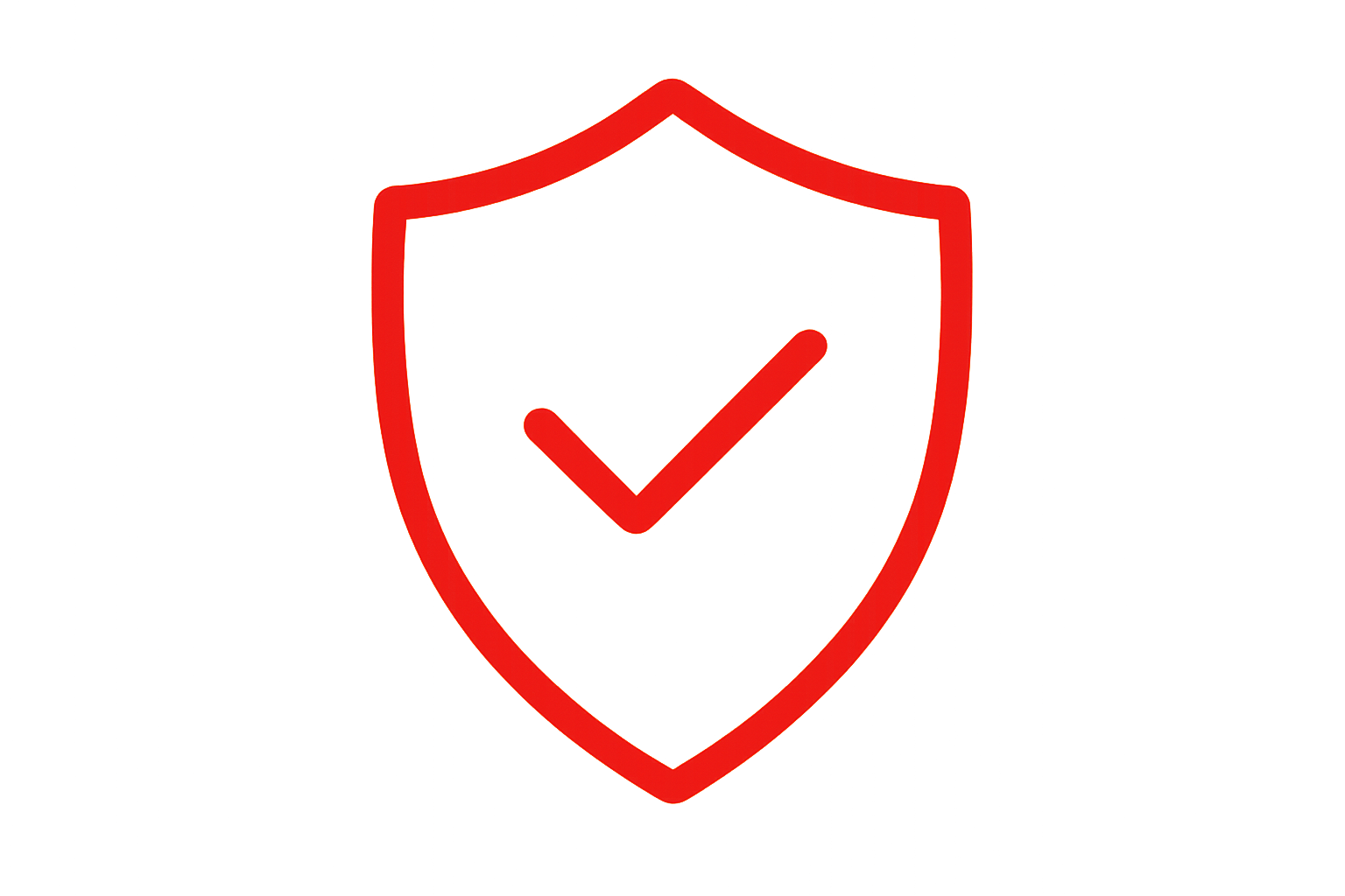Red shield icon with a checkmark inside, symbolizing protection or security.