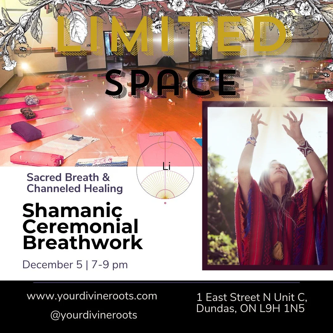 LIMITED SPACE AVAILABLE! @dundas.yoga.fitness⁠
⁠
⁠First off I am beyond humbled at the power of our breath and I am so very grateful for the Divine Roots Community for walking with me🙏⁠
⁠
My ceremonies. are channeled shamanic experiences for those w