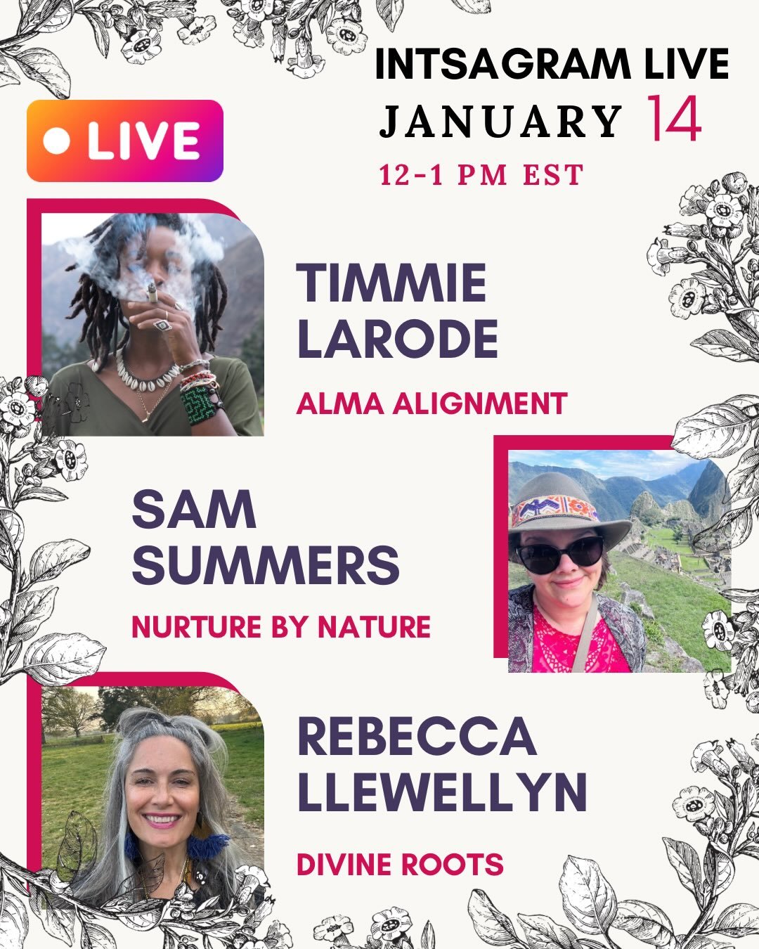 We are going to be LIVE right here in the gram to chat all things Feather and Bone 🪶🦴

🗓️Jan 14 | 12-1 pm est 

Three medicine women
Three breathwork practitioners

We plan to cover and share more about our 6 month shamanic foundations training fo