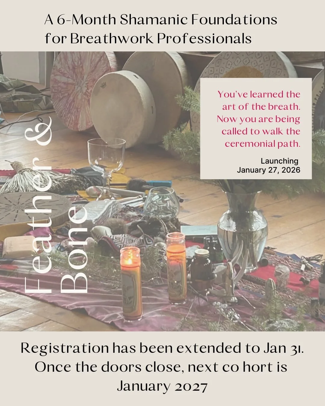 We open our circle and begin our work together tomorrow.

The Cohort is set, the framework is established, and the teachings are already moving.

We are holding the registration door open until January 31 for those who are already circling and know t