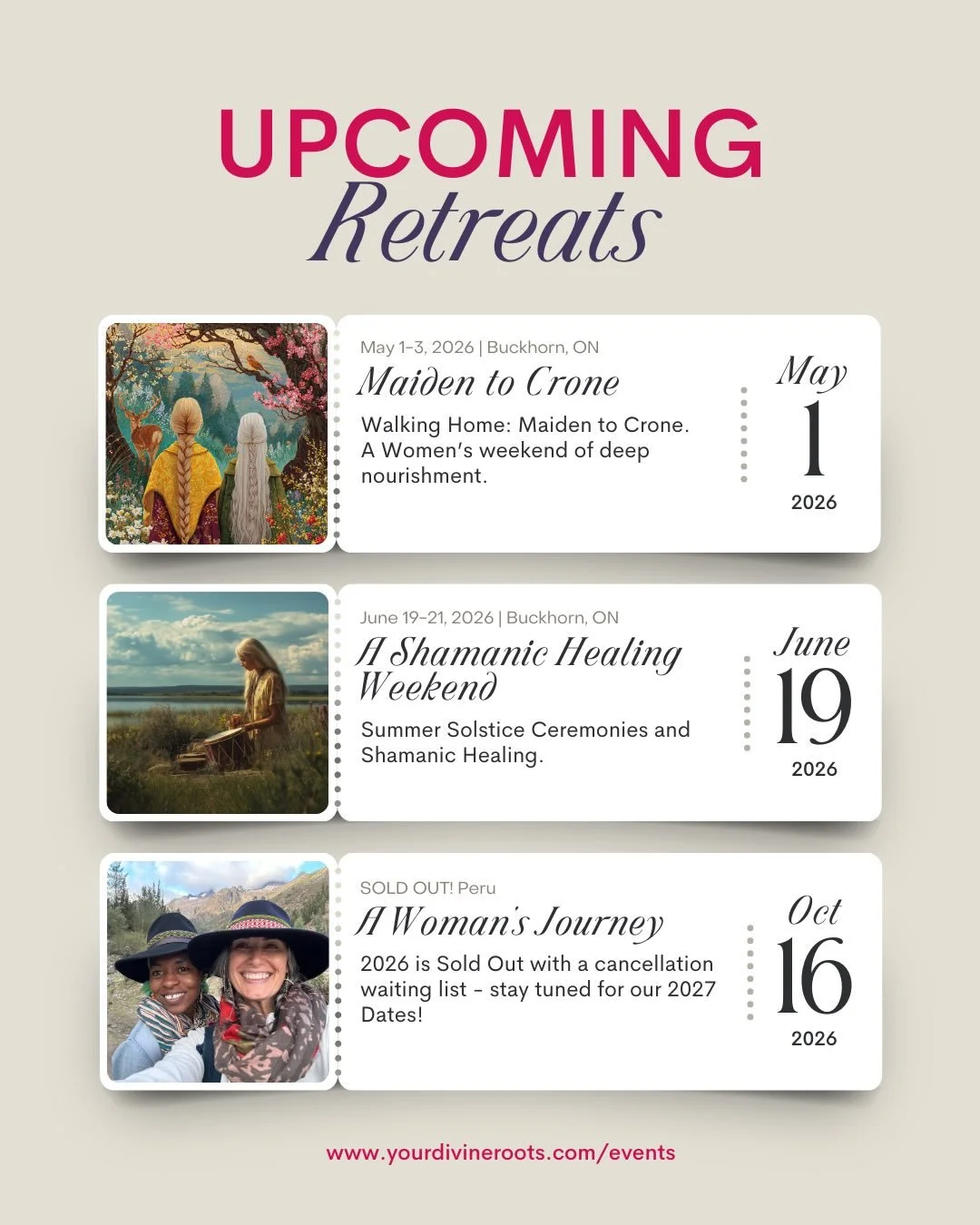 February is a quiet planning month 
A winter pause where we listen ahead rather than rush forward.

2026 was mapped out a year ago for Divine Roots and I have curated a handful of intimate weekend retreats and in person experiences for you.

These ar