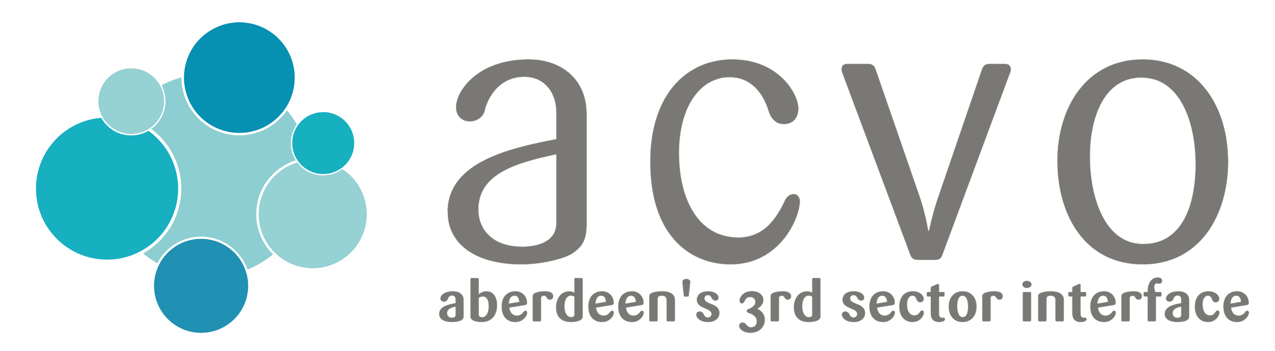 Logo for the ADCVO organization, featuring a cluster of blue circles to the left and text that reads 'ADCVO' and 'Aberdeen's 3rd Sector Interface'.