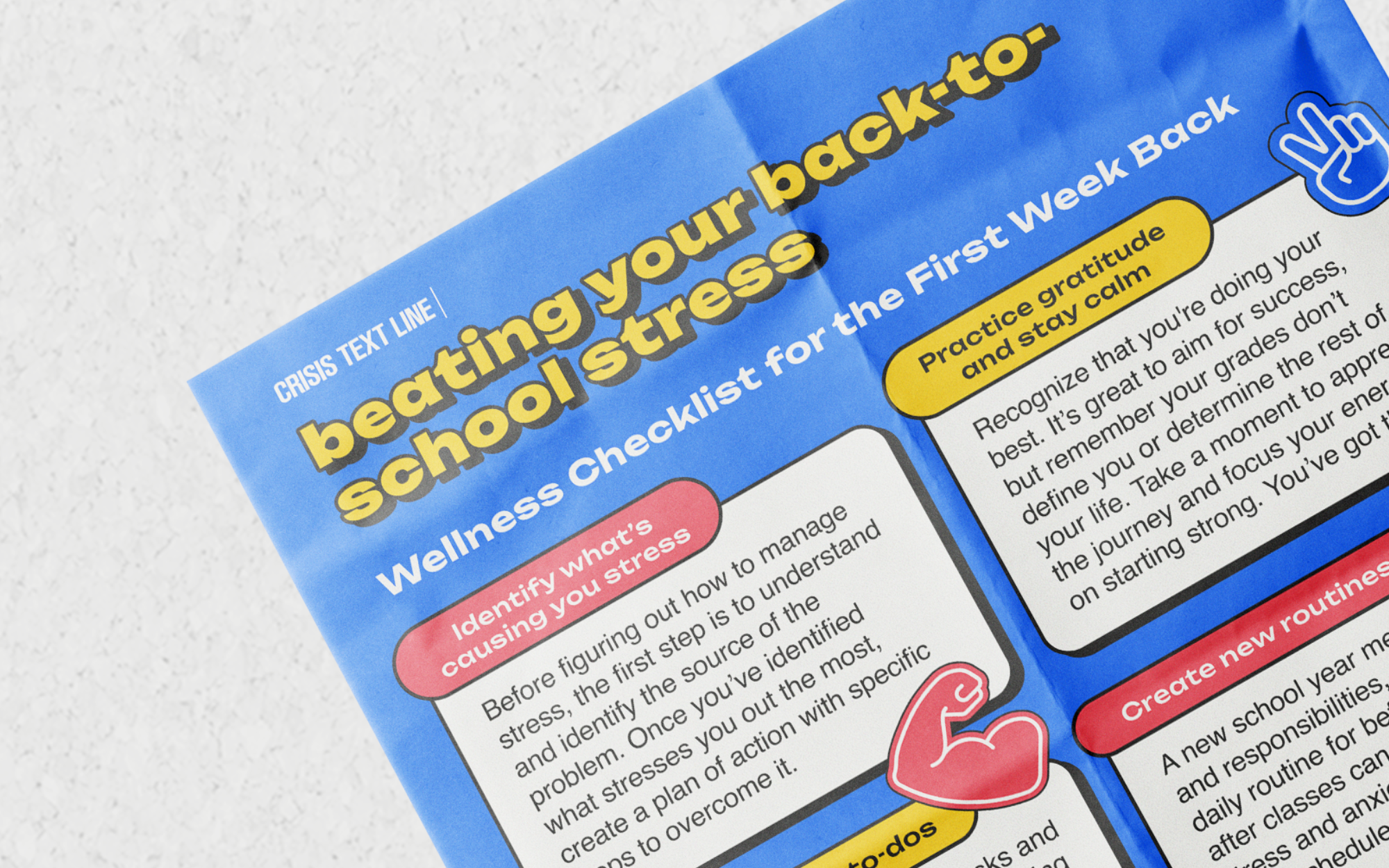 A colorful infographic about managing stress in school, with tips like practicing gratitude and creating routines.