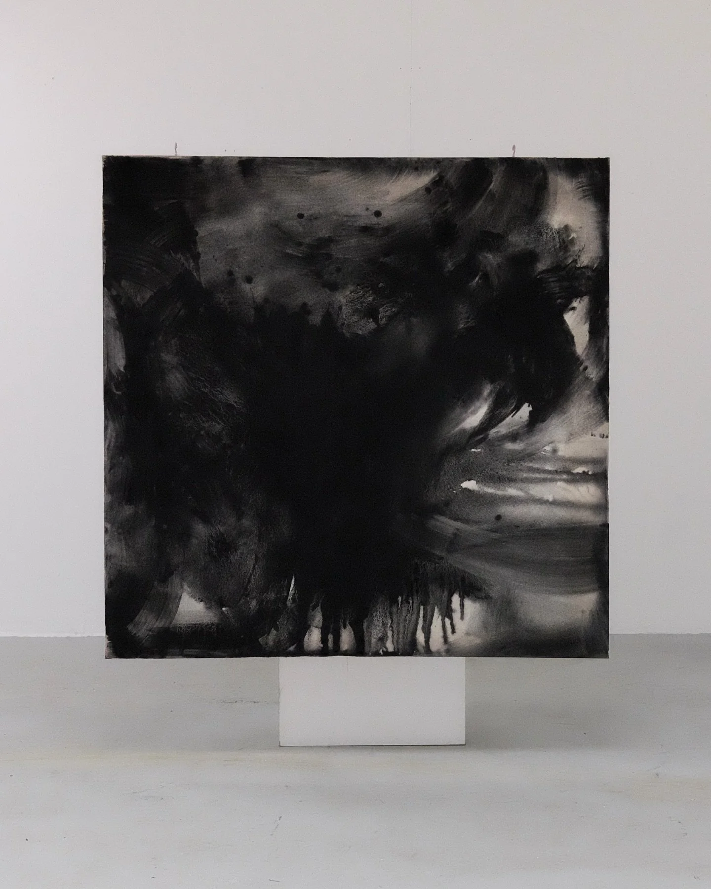 Recent work shown with @ma_art_and_ecology as part of 𝘈 𝘙𝘦𝘴𝘱𝘰𝘯𝘴𝘦 𝘵𝘰 𝘋𝘦𝘢𝘥 𝘌𝘯𝘥𝘴: 𝘈𝘭𝘵𝘦𝘳𝘯𝘢𝘵𝘪𝘷𝘦 𝘊𝘢𝘳𝘣𝘰𝘯 𝘈𝘧𝘵𝘦𝘳𝘭𝘪𝘷𝘦𝘴. 

This first painting was suspended from the ceiling and is made from activated charcoal which