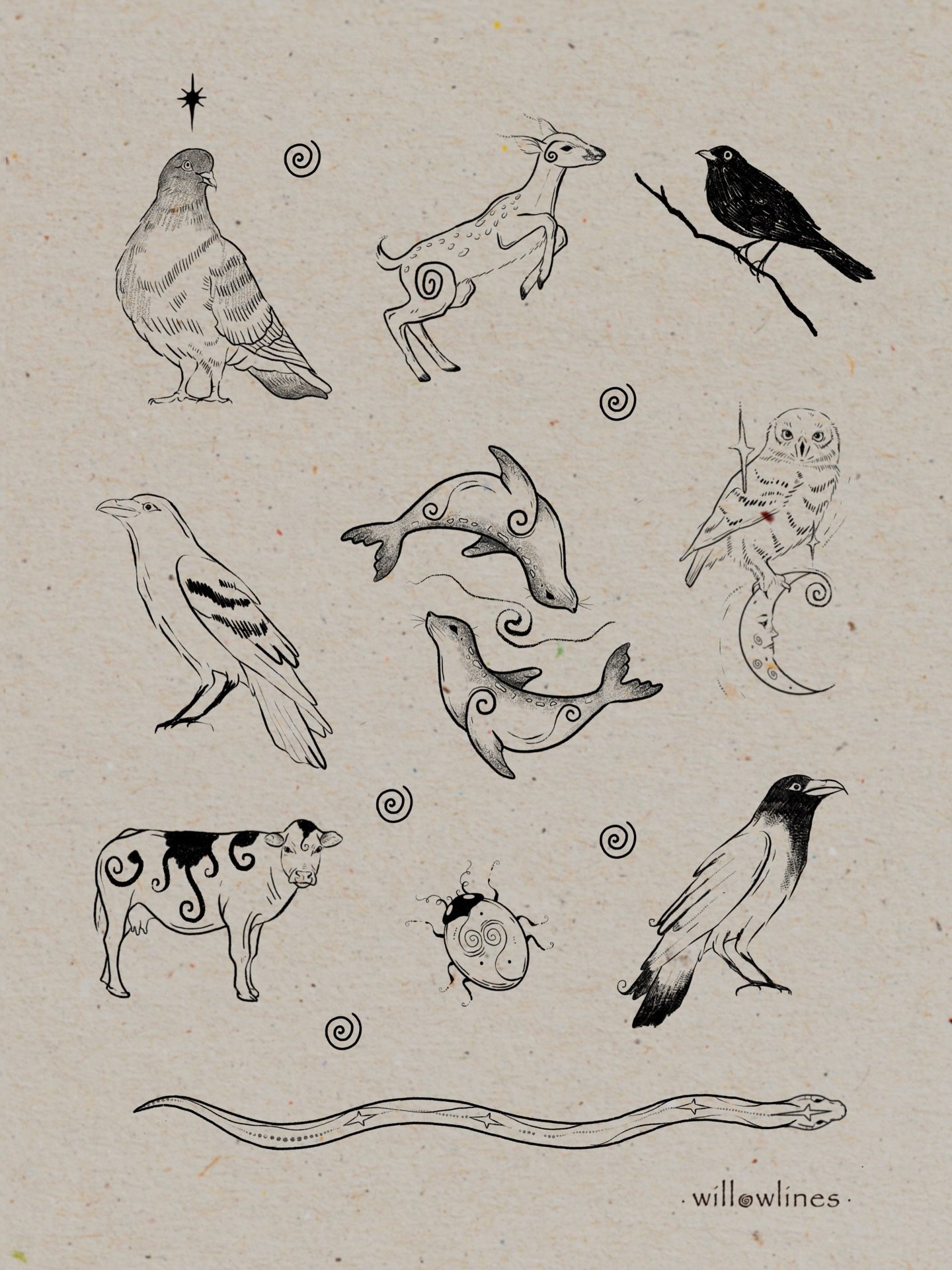 ⟡ ݁ . reject tattoo flash alert!!! whimsical critter edition⊹ ₊ ݁. 𖦹⋆ ༺ these lil buddies are all custom designs which never found a home ⟡ ݁ . ⊹ ₊ ݁. 𖦹⋆ ༺ message to adopt them !!! 𖦹 

𖦹 handpoked tattoos
𖦹 non-repeatable flash &bull; please me