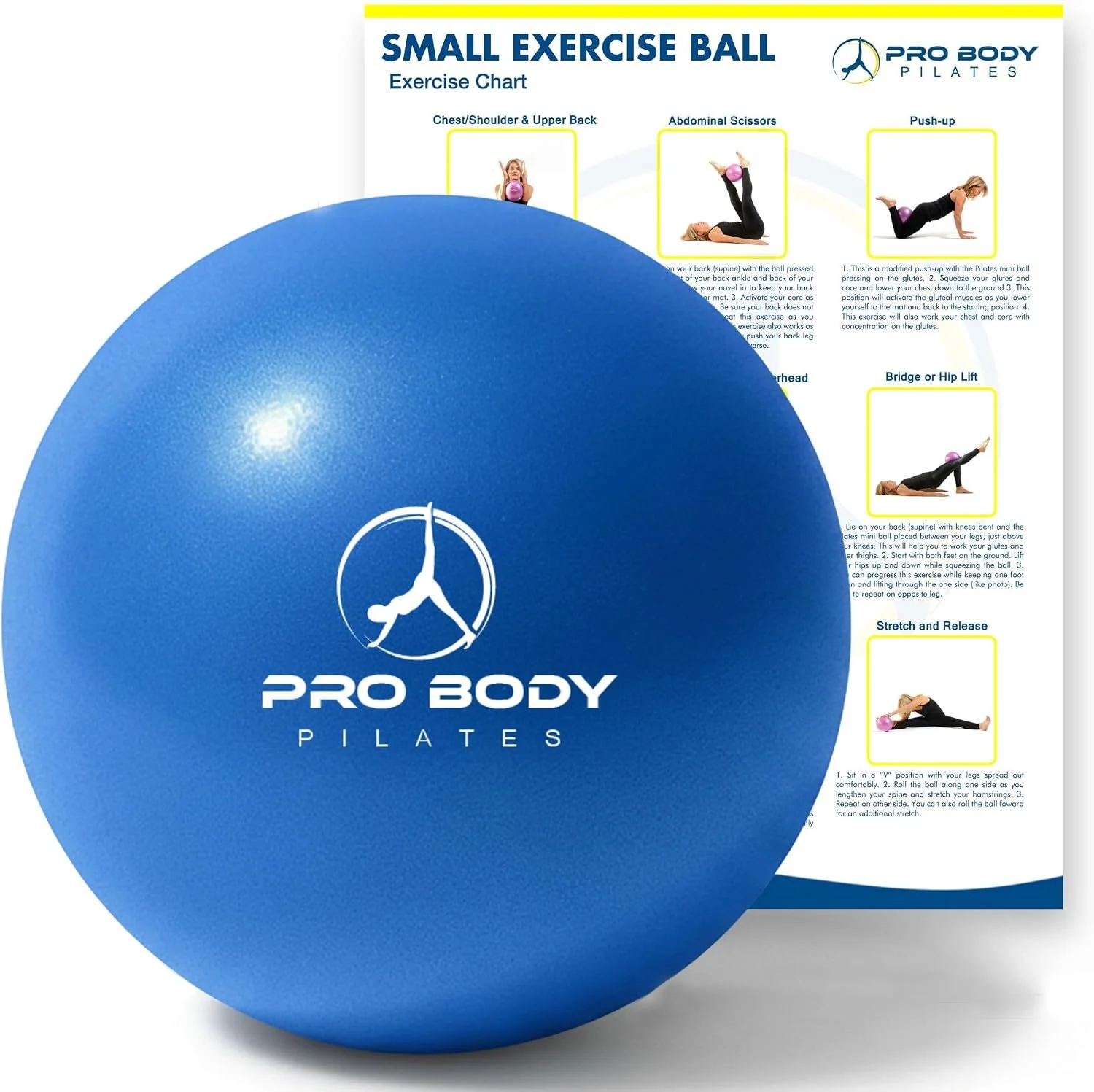 Small blue ball for adding support and challenge to Pilates workouts