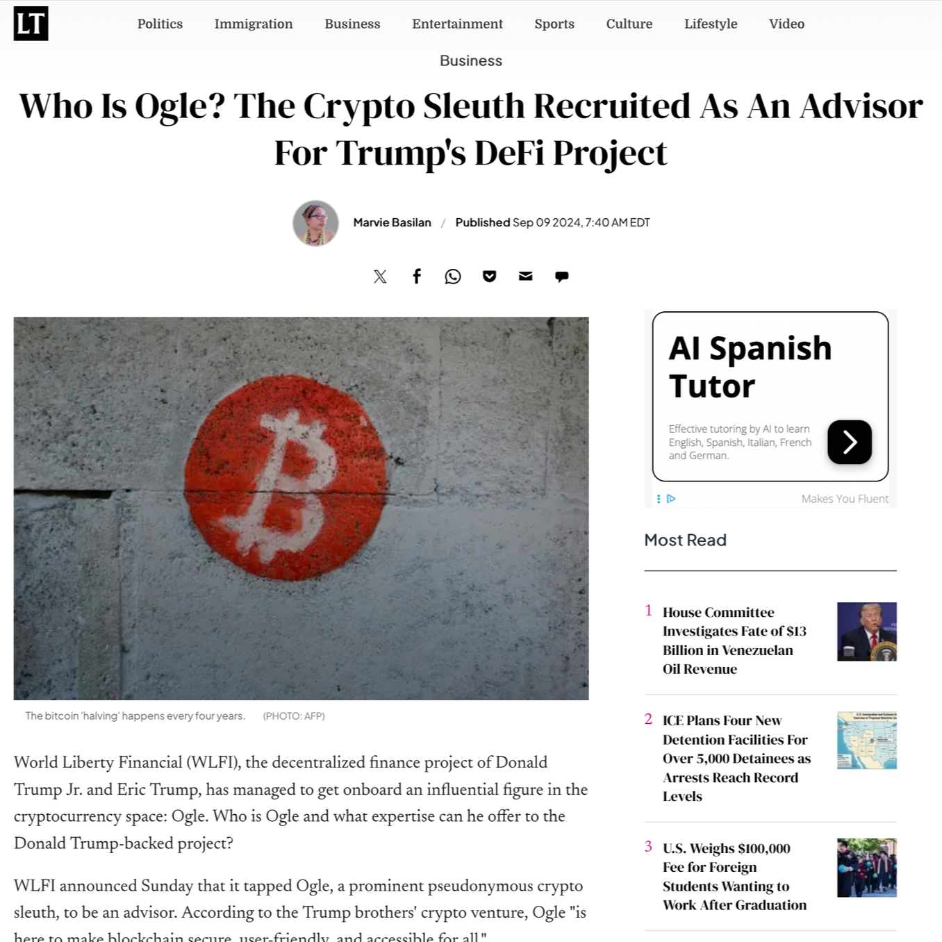 Who Is Ogle? The Crypto Sleuth Recruited As An Advisor For Trump's DeFi Project