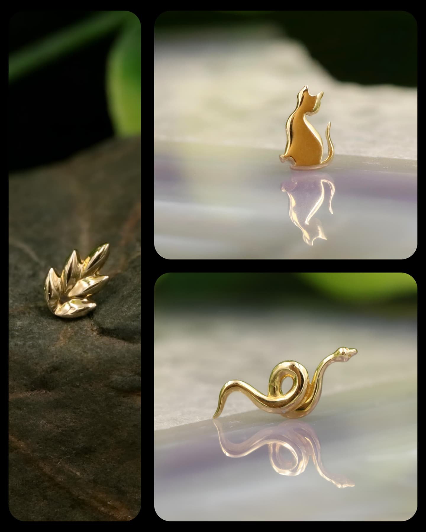 As promised, the yellow gold Junipurr collection! Juni-purr (the little cat) and the tiny snake are so much more petite in person than you'd expect. Come take a look! 💫
There are more pieces in this collection we're excited to get pictures of, so s