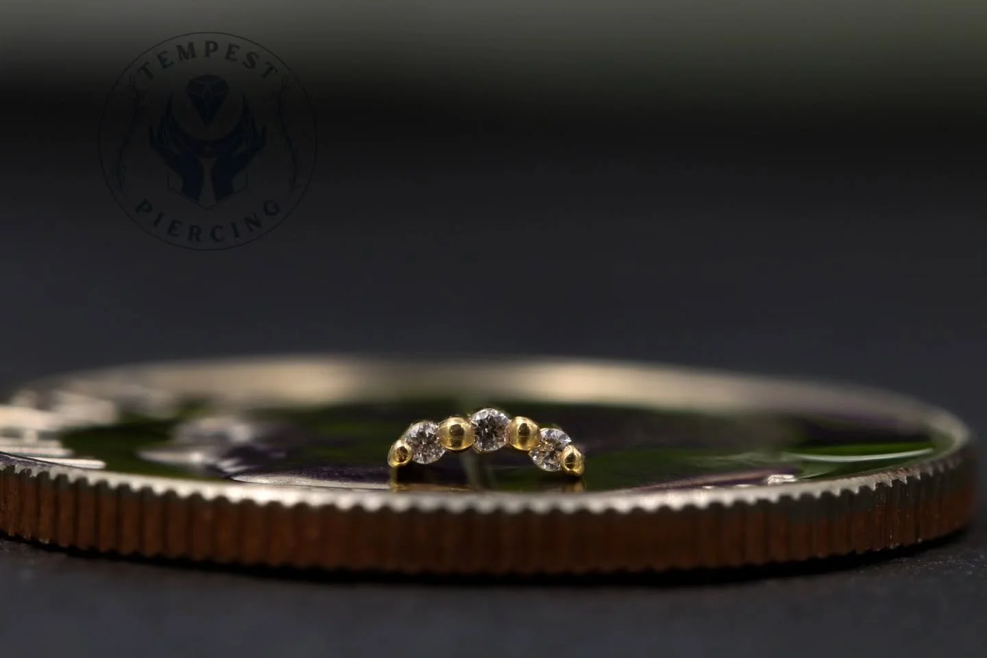 This is the Itsy by @emberbodyjewelry, and I really struggled to figure out how to display how darn petite and delicate this piece is.
So I found a shiny dime! Yep, thats a dime, not a quarter. This piece is BEGGING to go into a forward helix or no