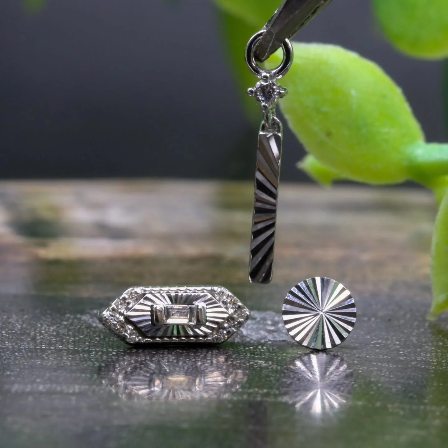 Some of my favorite jewelry right now has these super cool laser cut features! The way they catch light without being super gem forward is phenomenal. You really have to see it in person to appreciate the shine they carry.

Featured here are white go