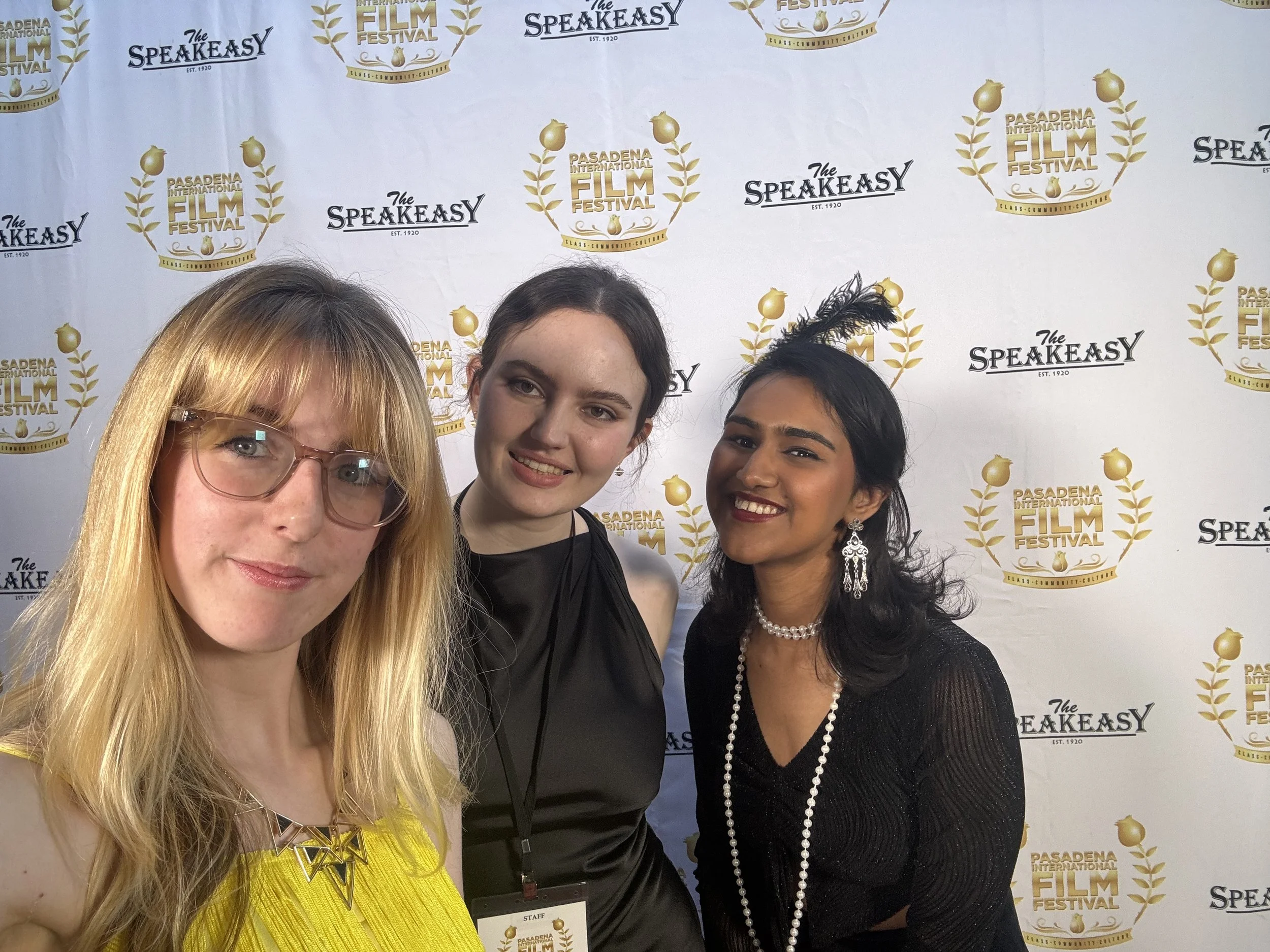 with the other interns on the red carpet