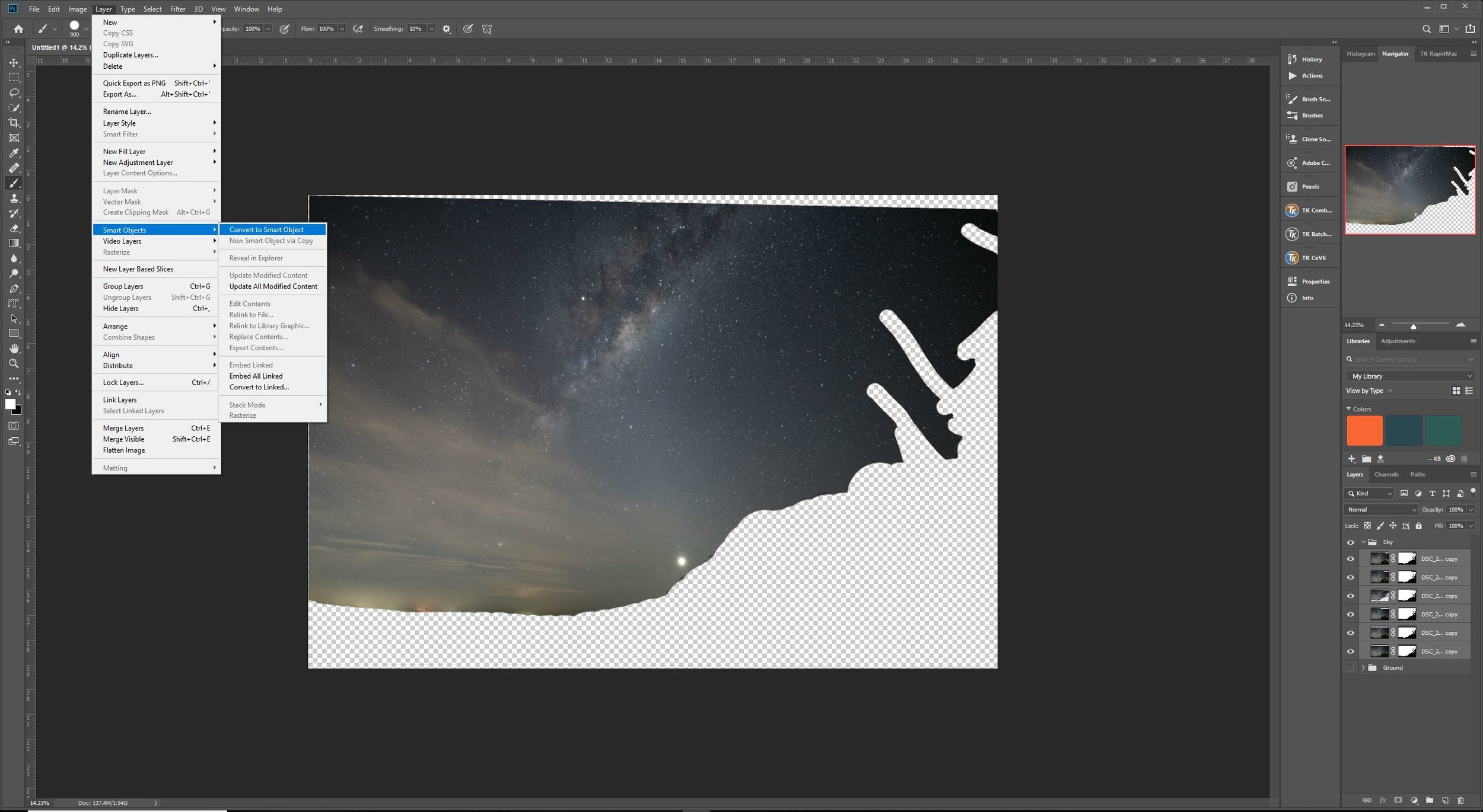 Convert all the stacked layers to a smart object