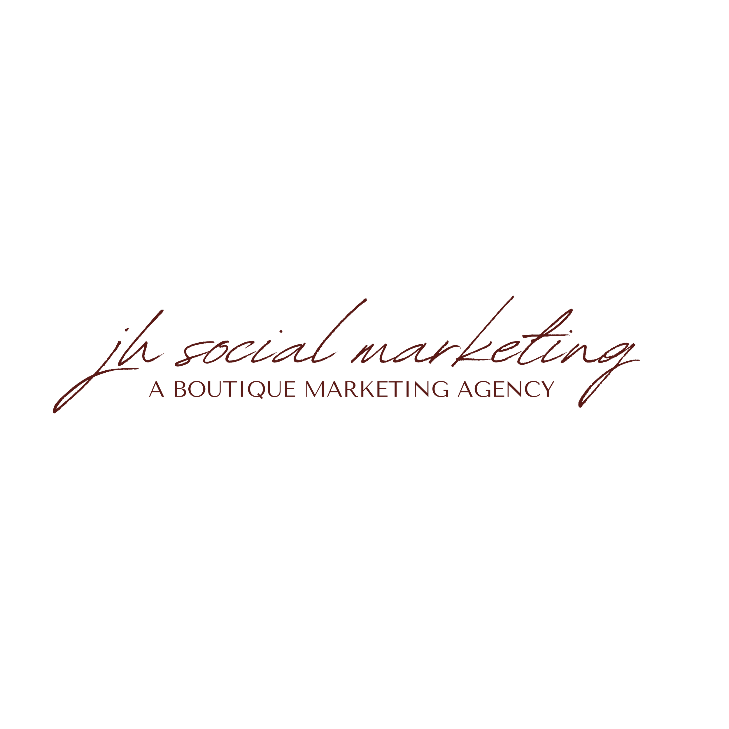 Logo for 'jh social marketing', a boutique marketing agency, with the text in script and serif fonts on a black background.