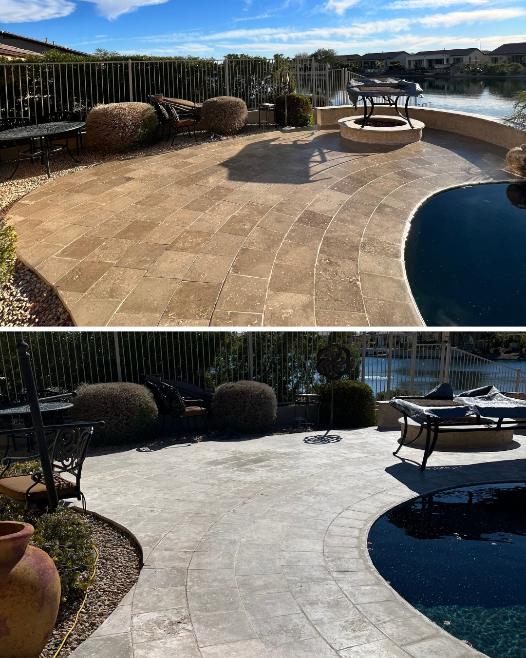Travertine Pool Patio - Restored in Peoria after honing, polishing, filling holes and sealing.