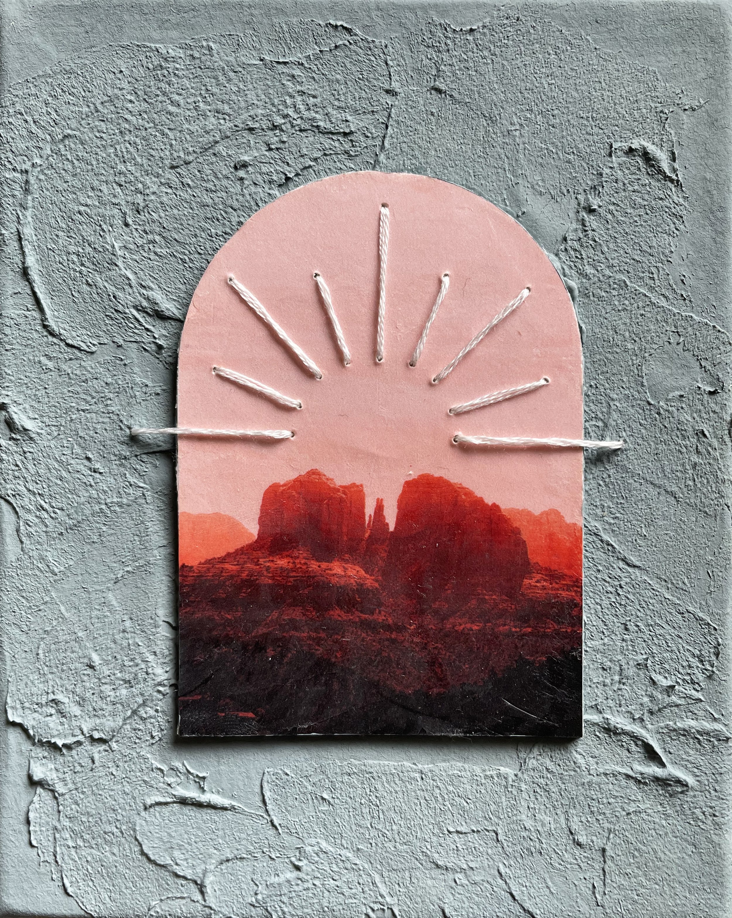 Sedona - 2022 - 4x5" inkjet print, acrylic, thread on canvas (available)