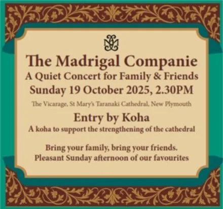 Fundraising concert for the Cathedral remediation this Sunday 2.30pm in the vicarage wharekai🎶 easy listening old and new acapella tunes, and afternoon tea☕️ entry by koha - see you there!