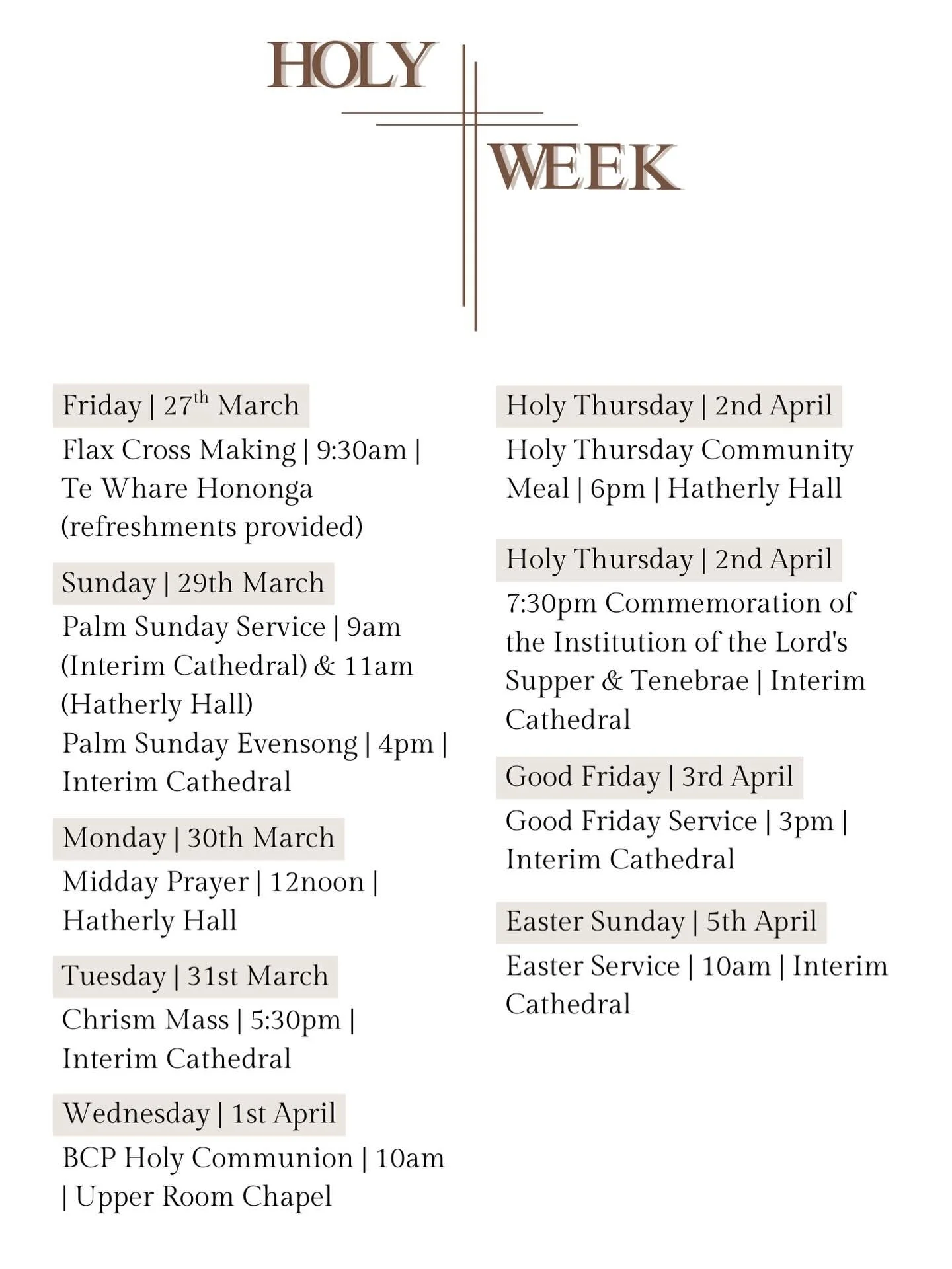 Check out our events and services this Easter season✝️ connect with the Cathedral office or see our newsletter for more info - sign up via our #linkinbio