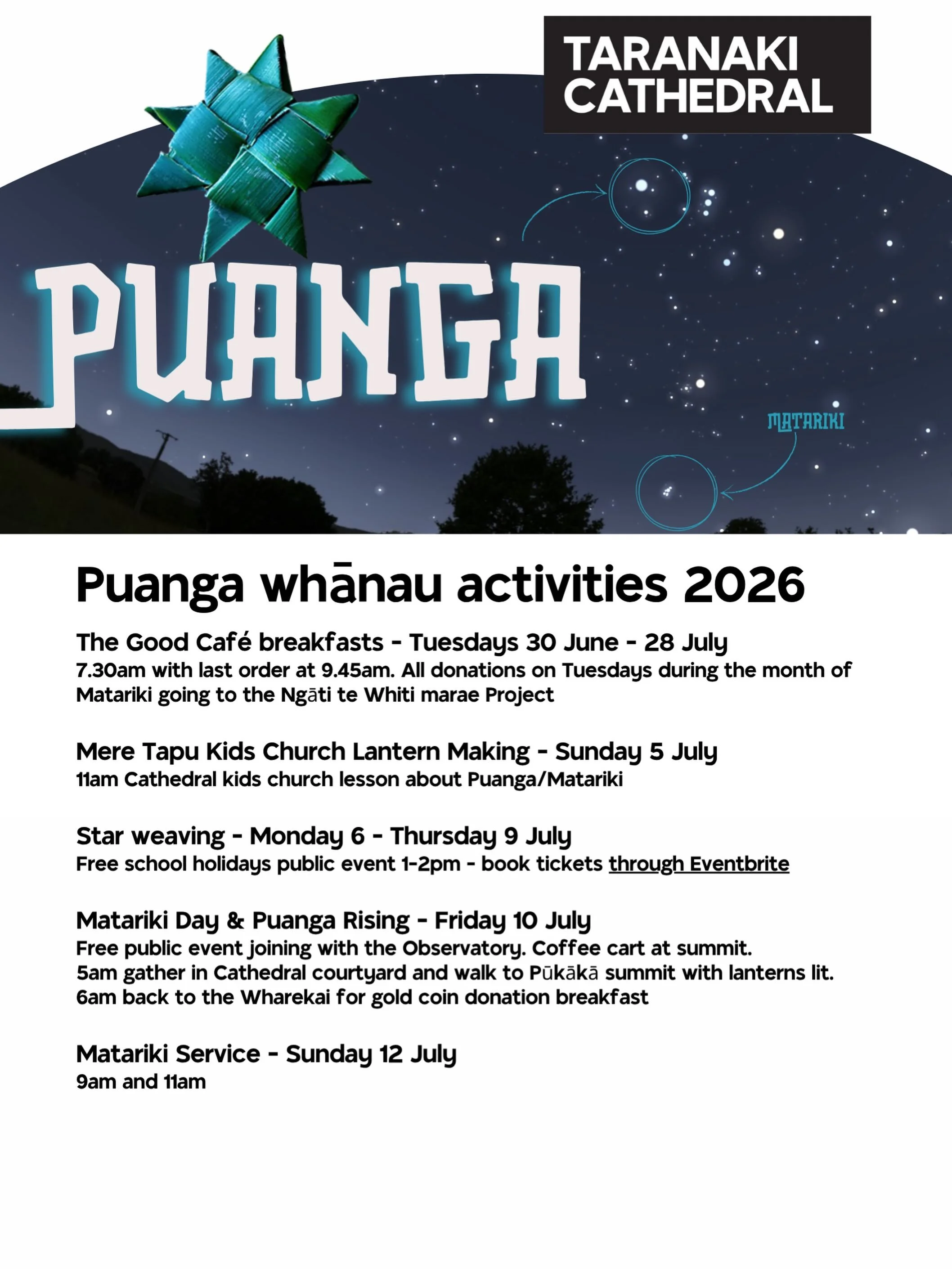 Join us this season of Puanga as we engage in a period of reflection, preparation, learning and celebration heralding the beginning of the Māori new year. Mānawatia a Puanga!
