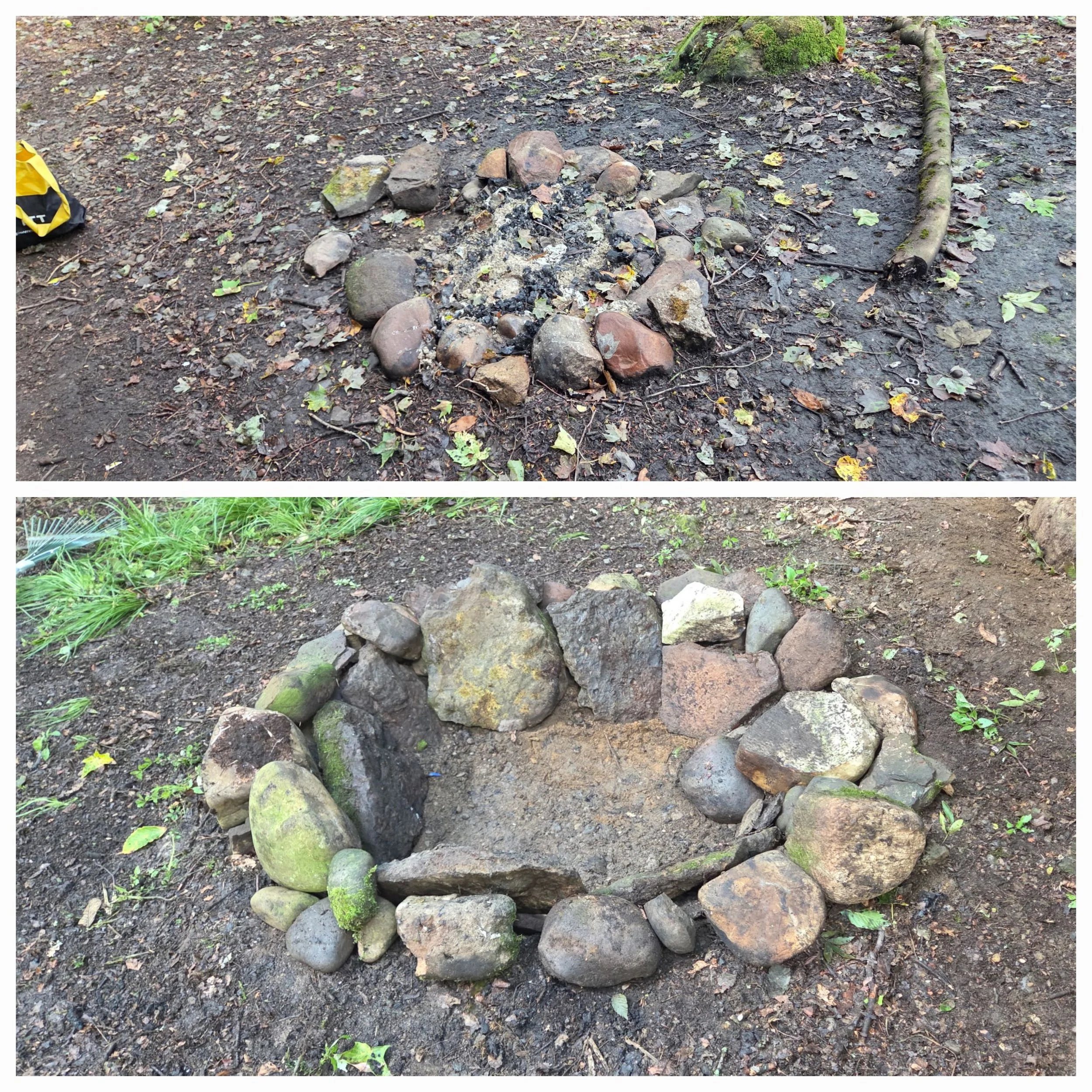 Volunteer Barb reconstructed a firepit by the lean-tos on Cush Hill’s Hillside Trail. Pat Stevens and Barb cleaned up all five lean-tos at Rogers Center.