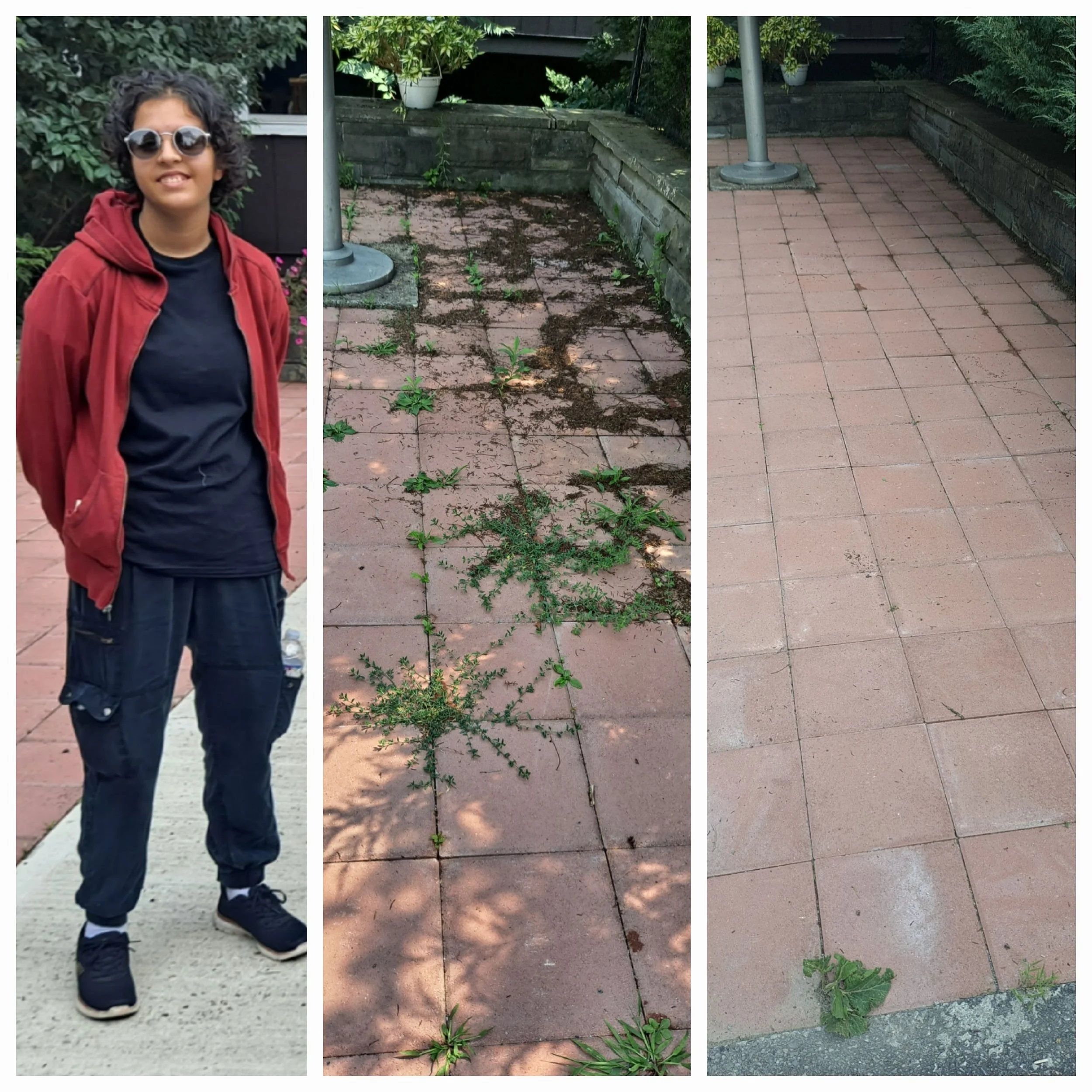 Karen Singh dedicated many hours this summer, and one of her projects was clearing in front of the Visitors Center in August to make space for new memorial bricks. 