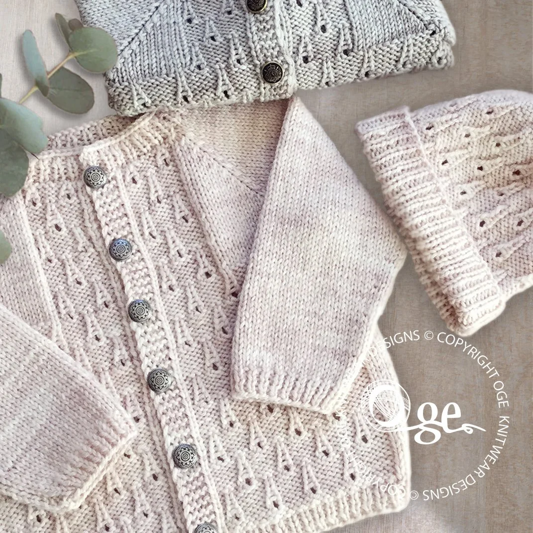 KNITTING PATTERN -- Raindrops Cardigan & Hat - P185