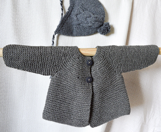 KNITTING PATTERN -- Garter stitch jacket with back pleat and cable hat - P103