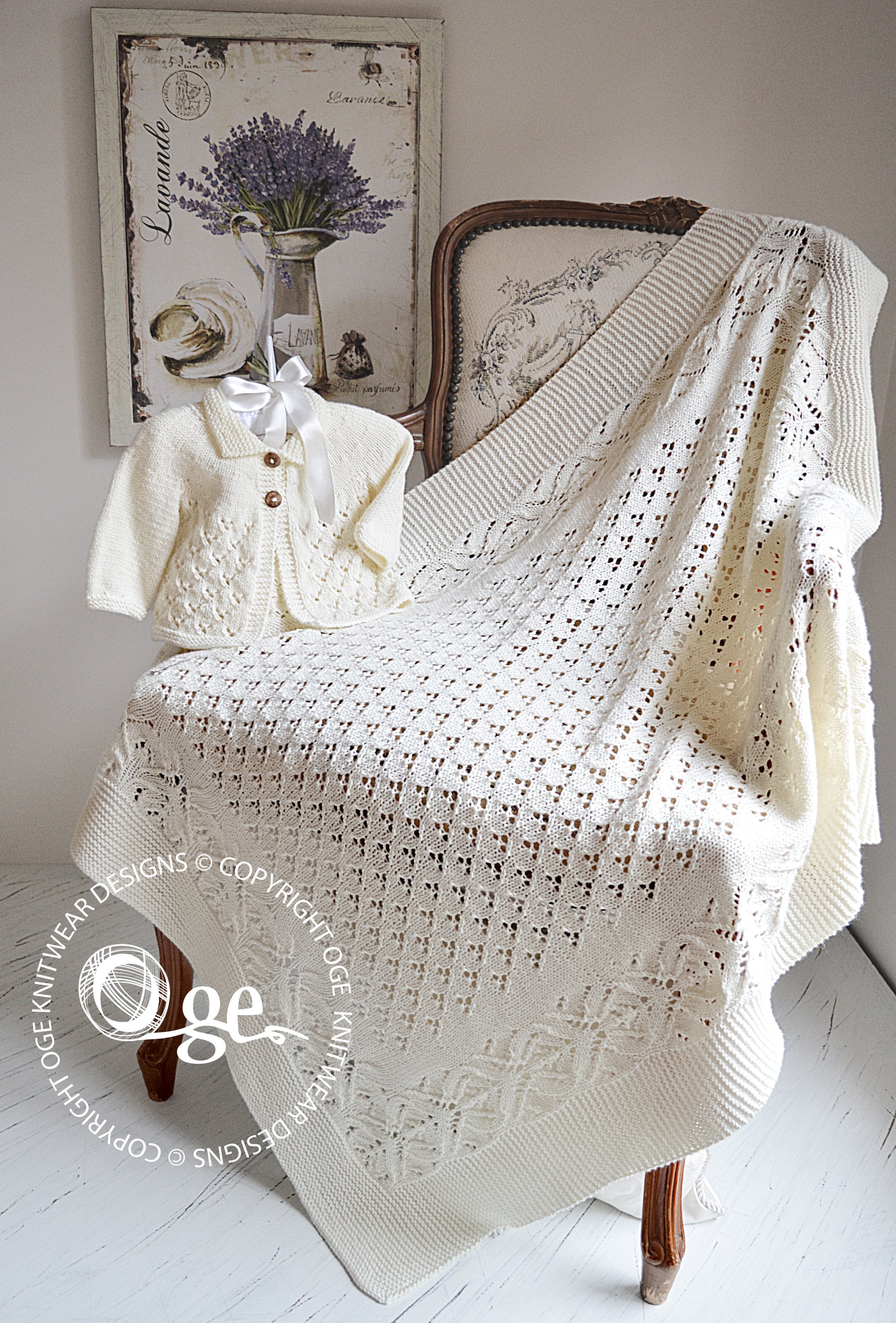 Lace and Diamond Heirloom Blanket and Matching Jacket P098