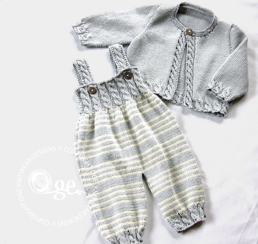 Baby Overalls with detailed cabled bodice and matching sweater - P037