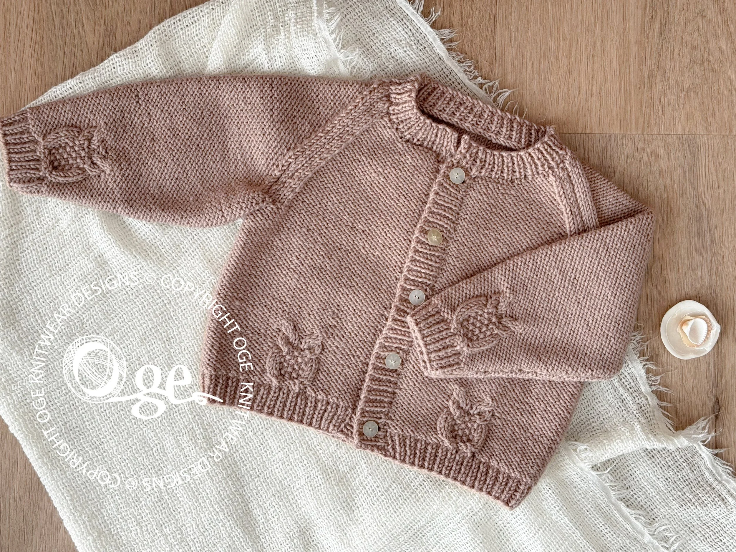 KNITTING PATTERN -- Raglan sleeve cardigan with little owls - P079